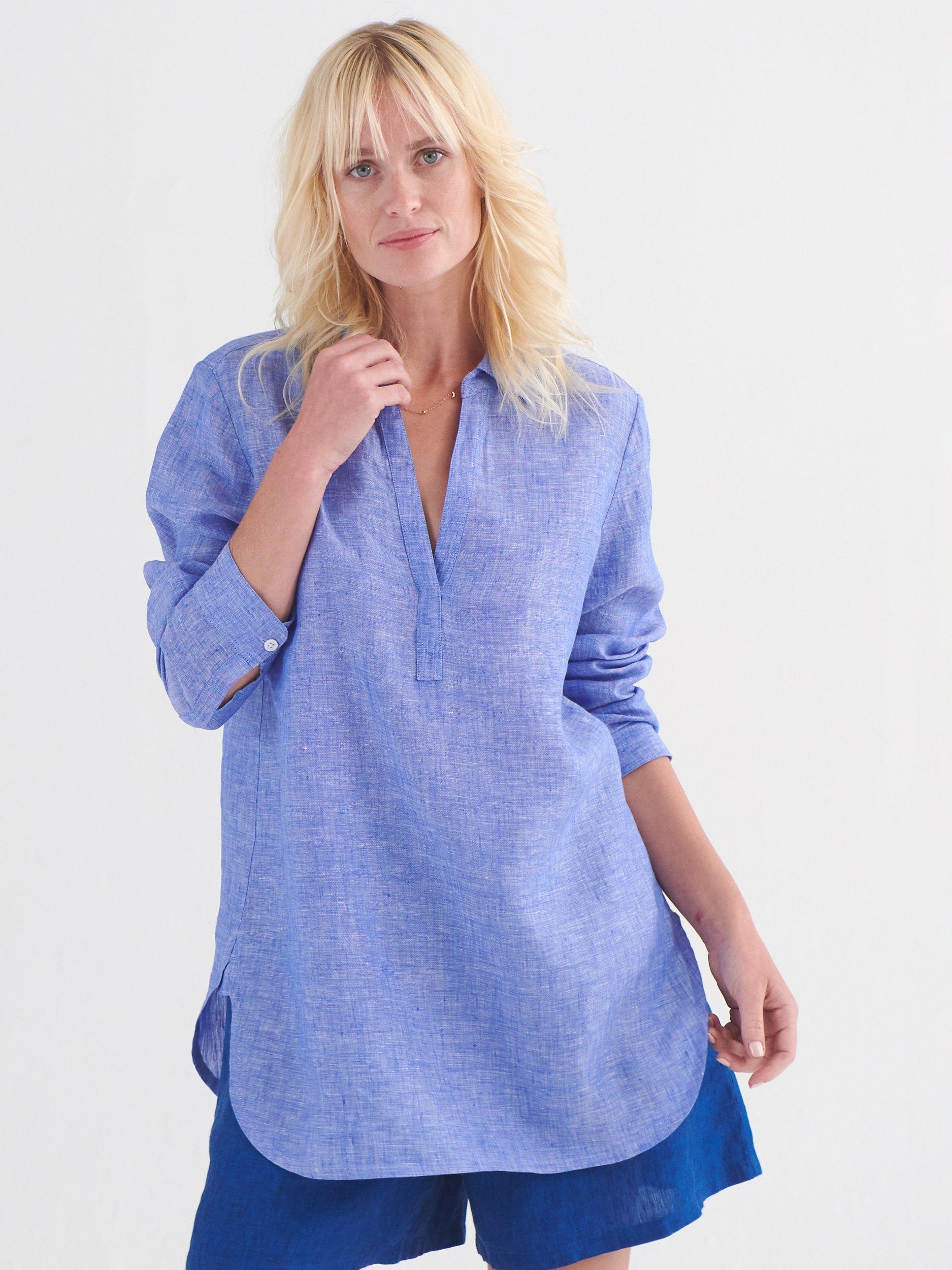 NRBY Chrissie Linen Shirt, Bright Blue, XS