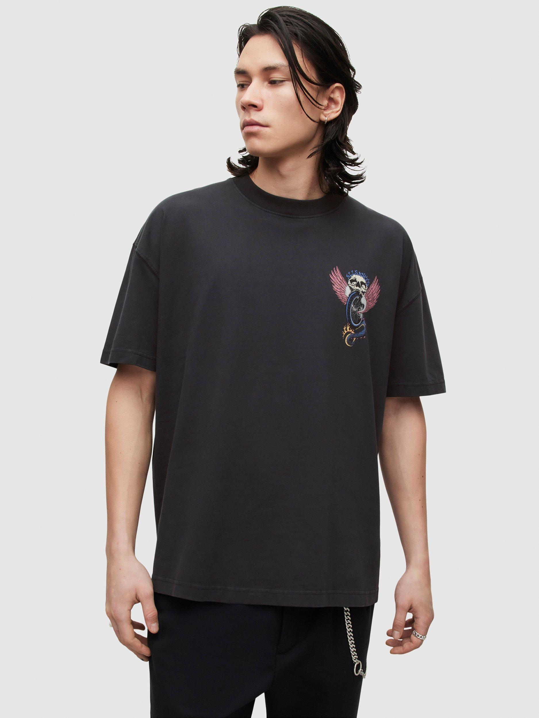 AllSaints Road Rash Crew Neck Cotton T-Shirt, Washed Black