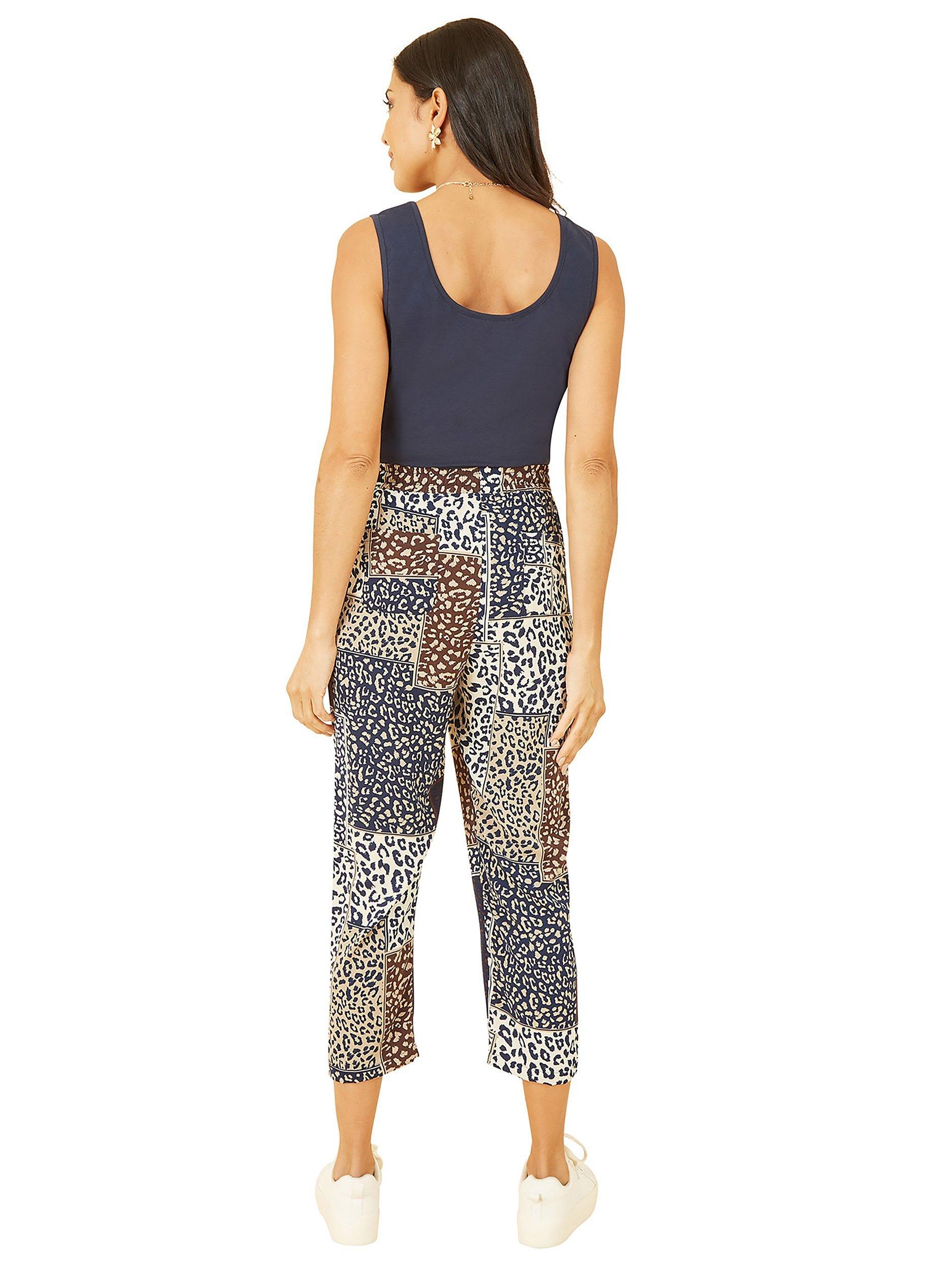Product image 4 of 4, which shows Yumi Patchwork Animal Print Cropped Trousers, Navy/Multi, 8