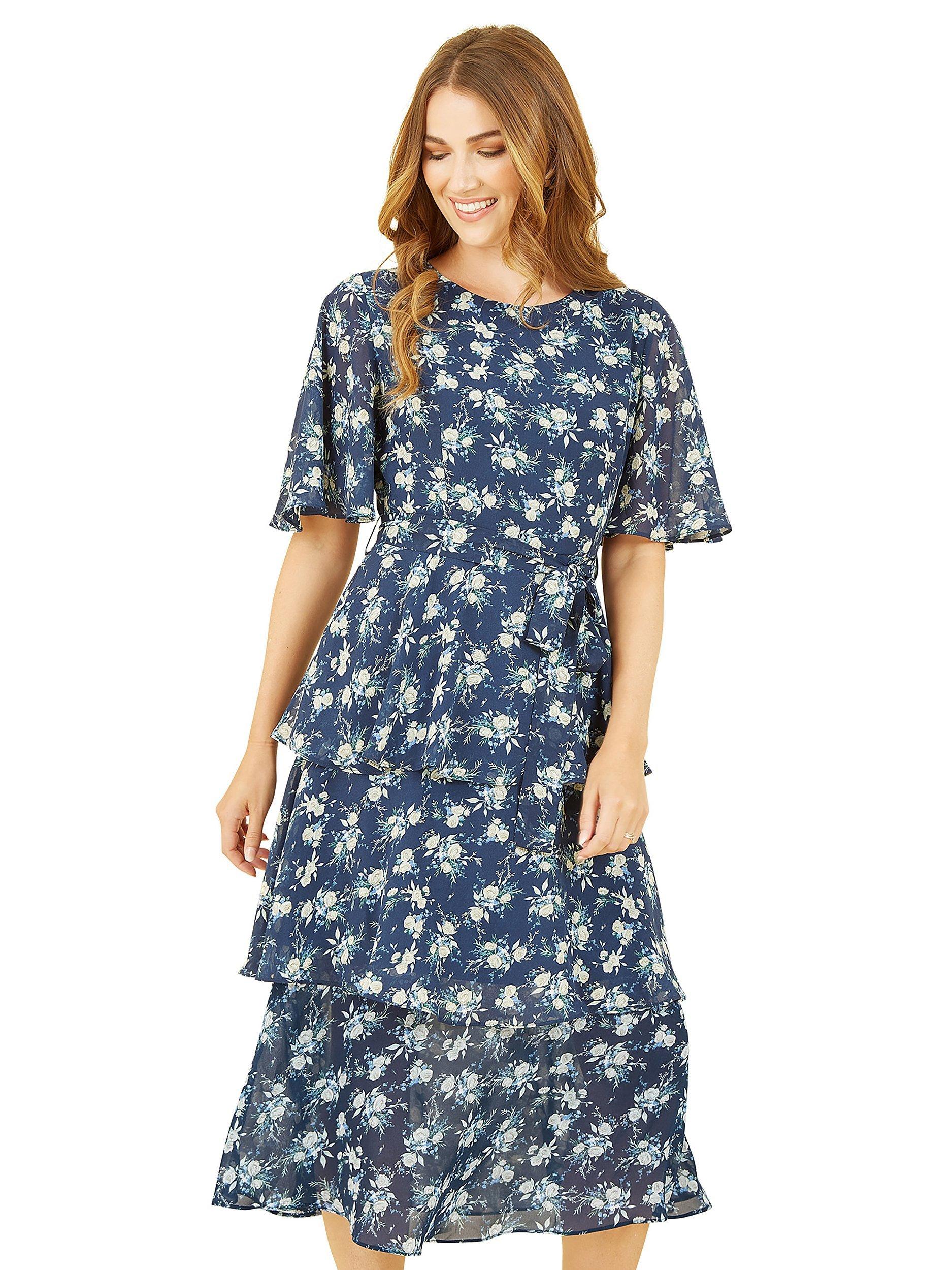 Yumi Floral Print Tiered Midi Dress, Navy