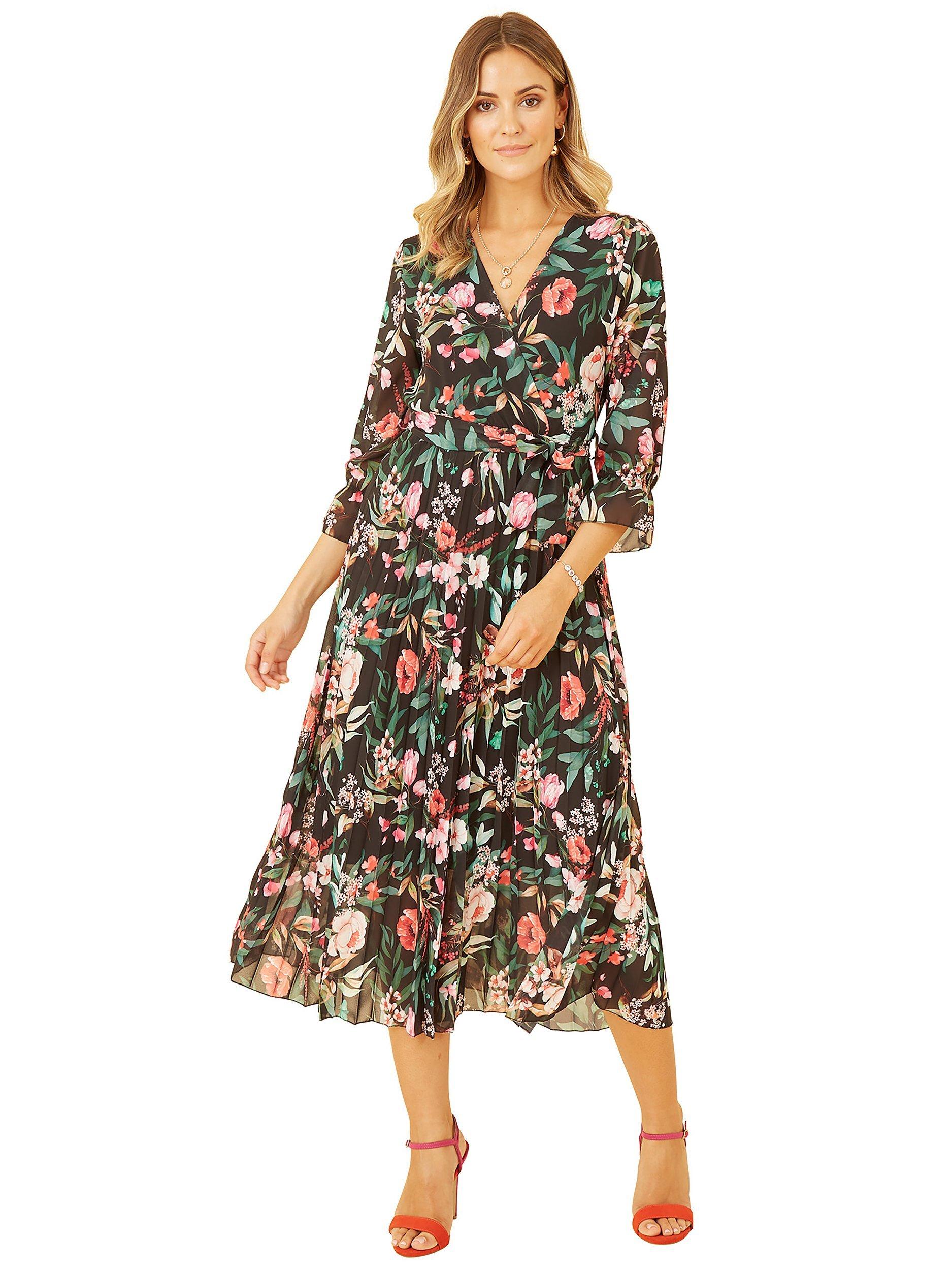 Product image 2 of 4, which shows Yumi Floral Print Midi Dress, Black/Multi, 8