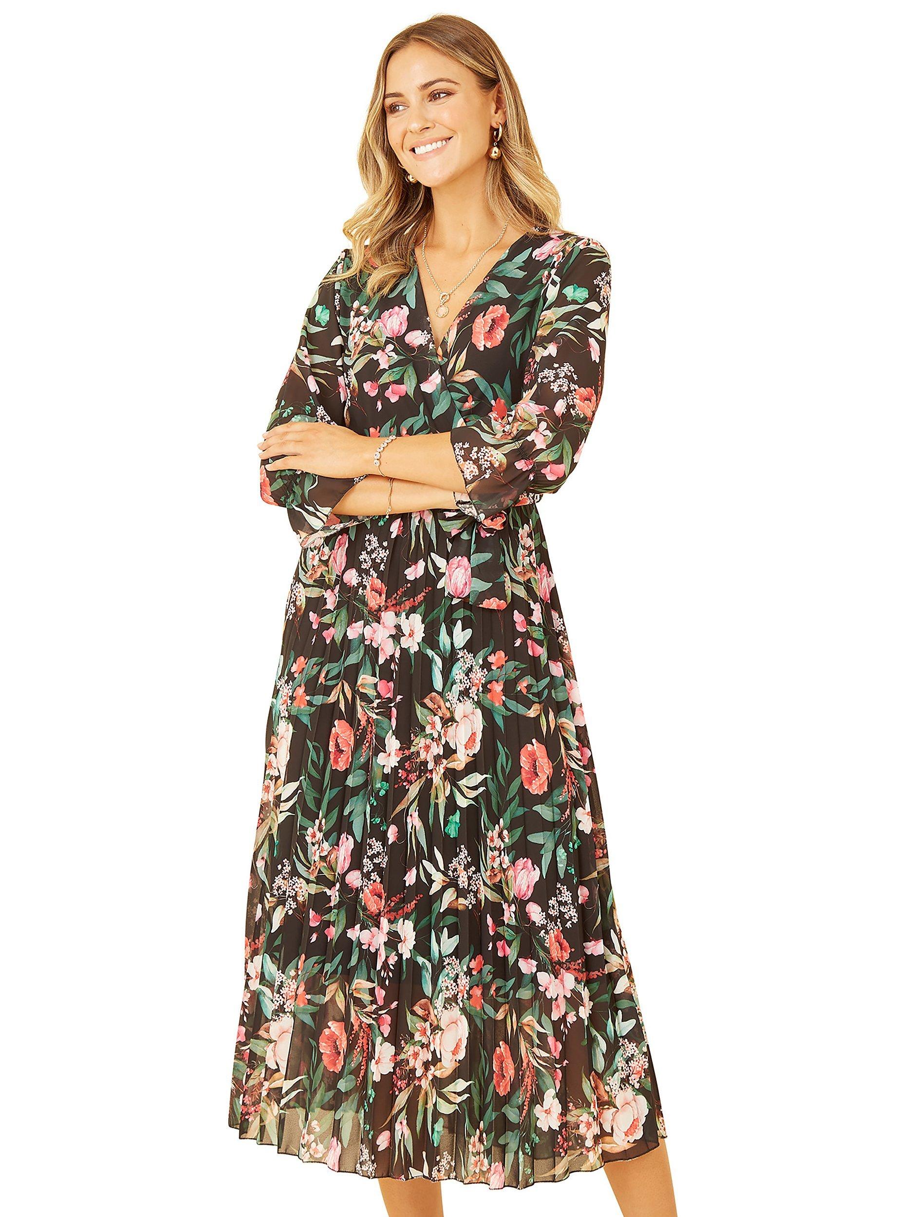 Product image 4 of 4, which shows Yumi Floral Print Midi Dress, Black/Multi, 8