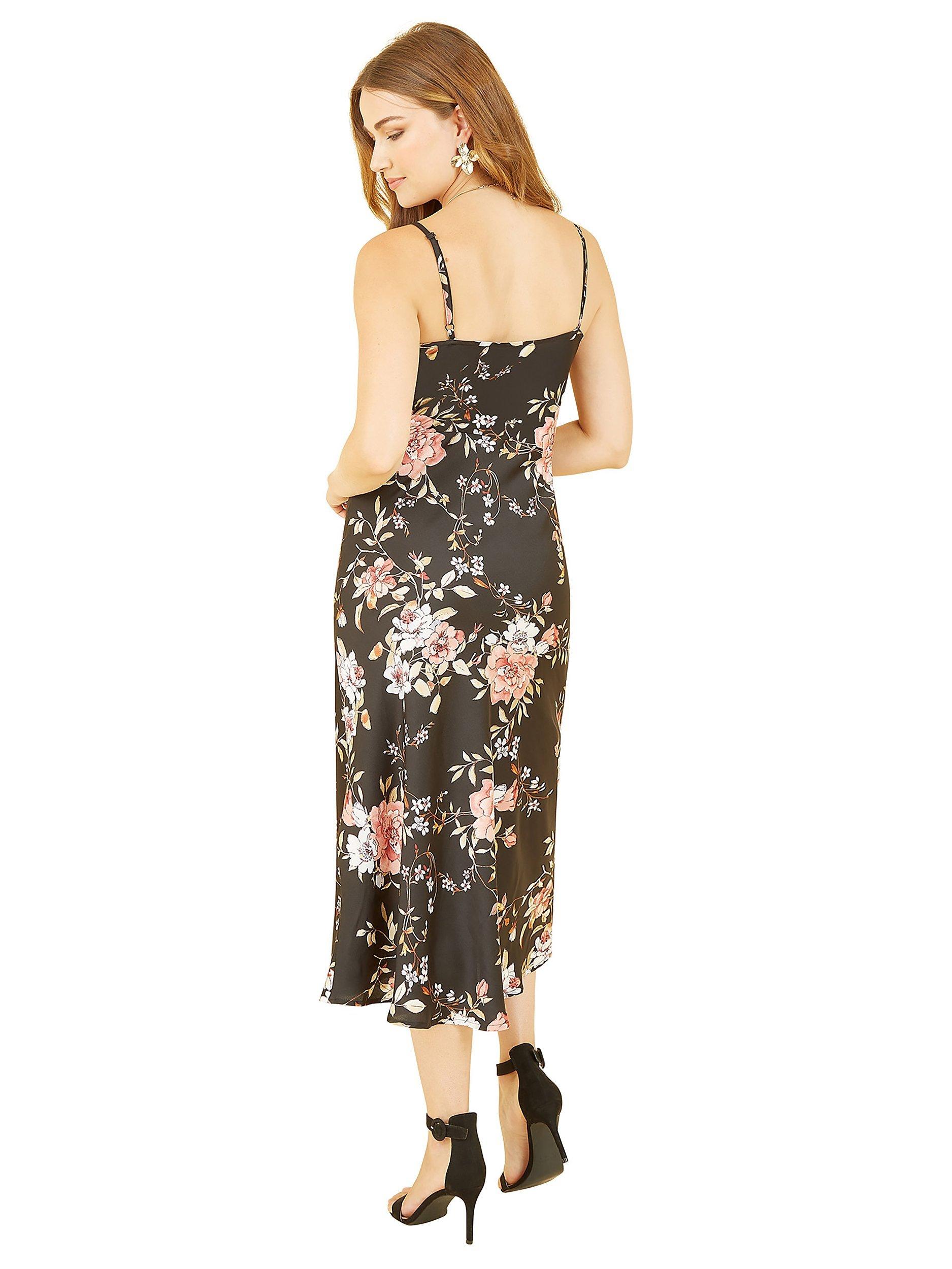 Product image 3 of 4, which shows Yumi Floral Print Slip Midi Dress, Black, 8