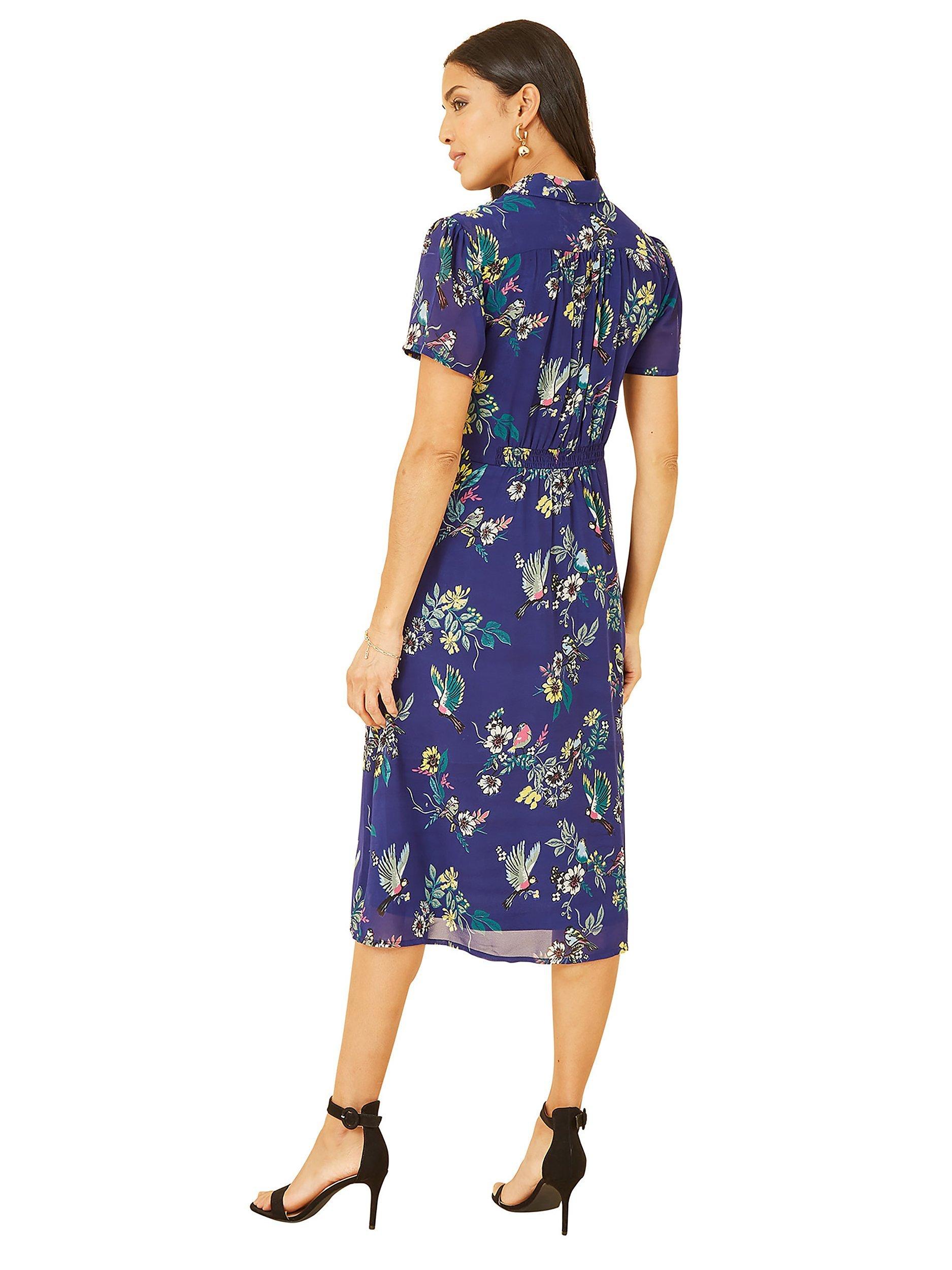 Product image 3 of 4, which shows Yumi Bird Print Midi Shirt Dress, Navy, 8
