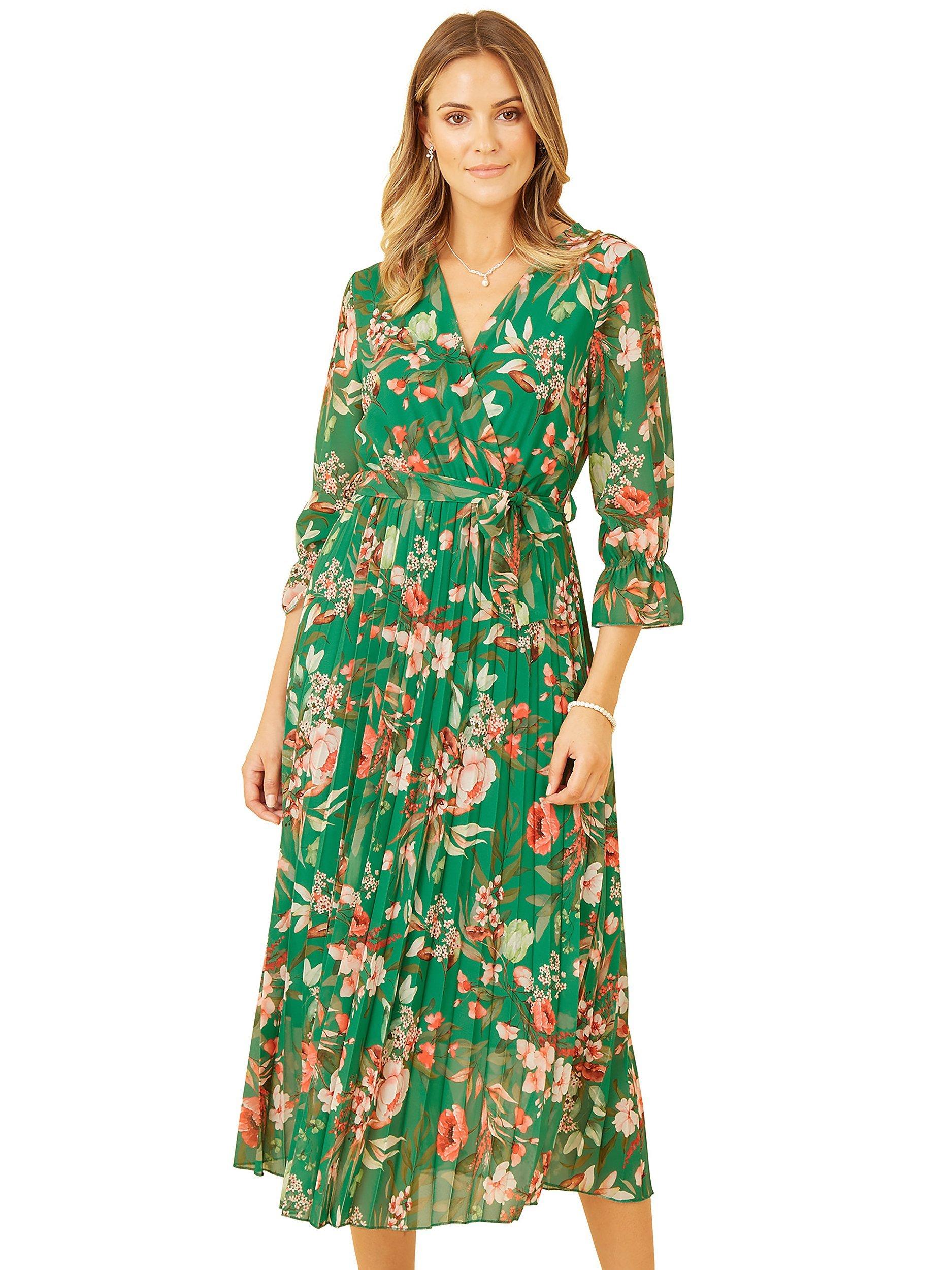 Product image 1 of 5, which shows Yumi Floral Print Midi Dress, Green, 8