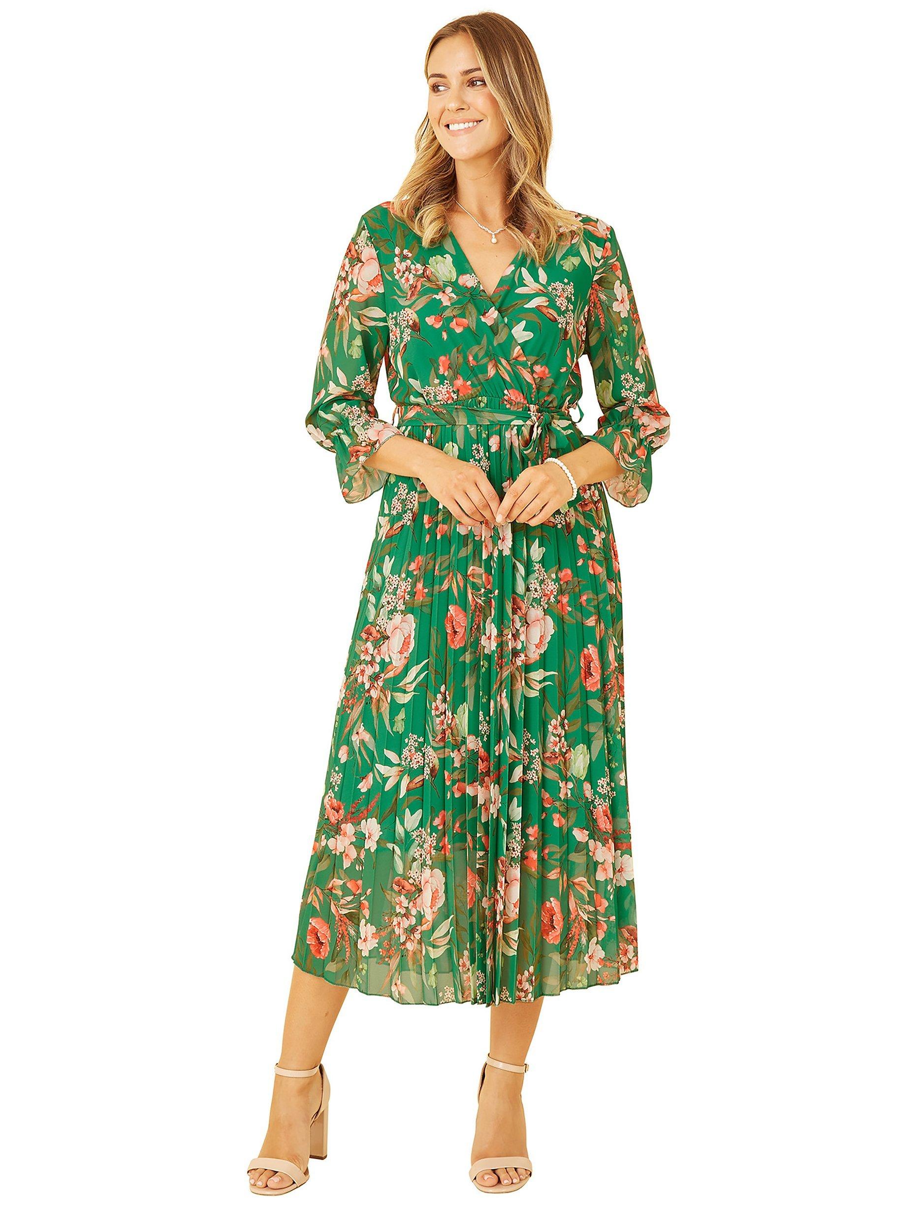 Product image 2 of 5, which shows Yumi Floral Print Midi Dress, Green, 8
