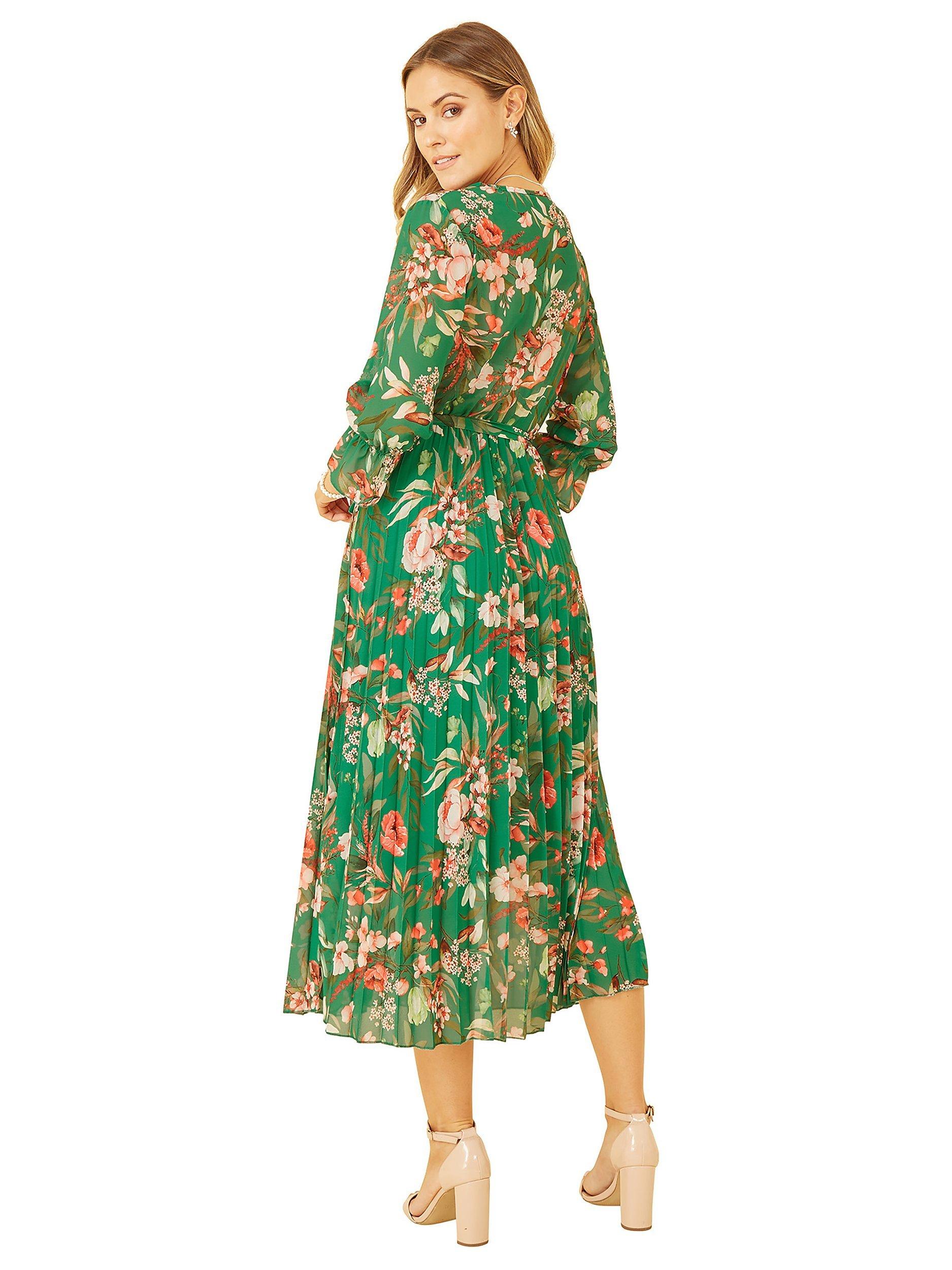 Product image 3 of 5, which shows Yumi Floral Print Midi Dress, Green, 8
