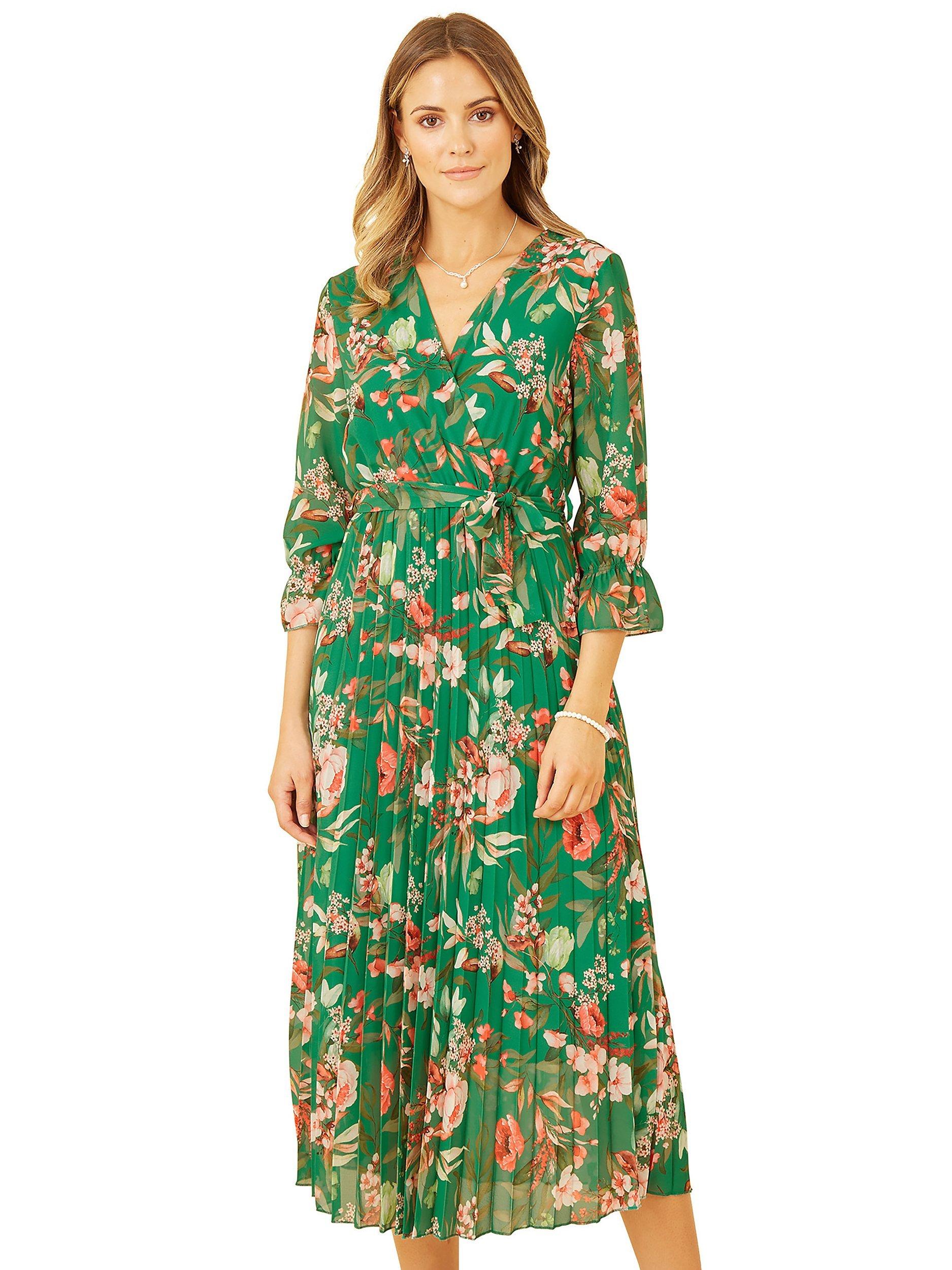 Product image 4 of 5, which shows Yumi Floral Print Midi Dress, Green, 8