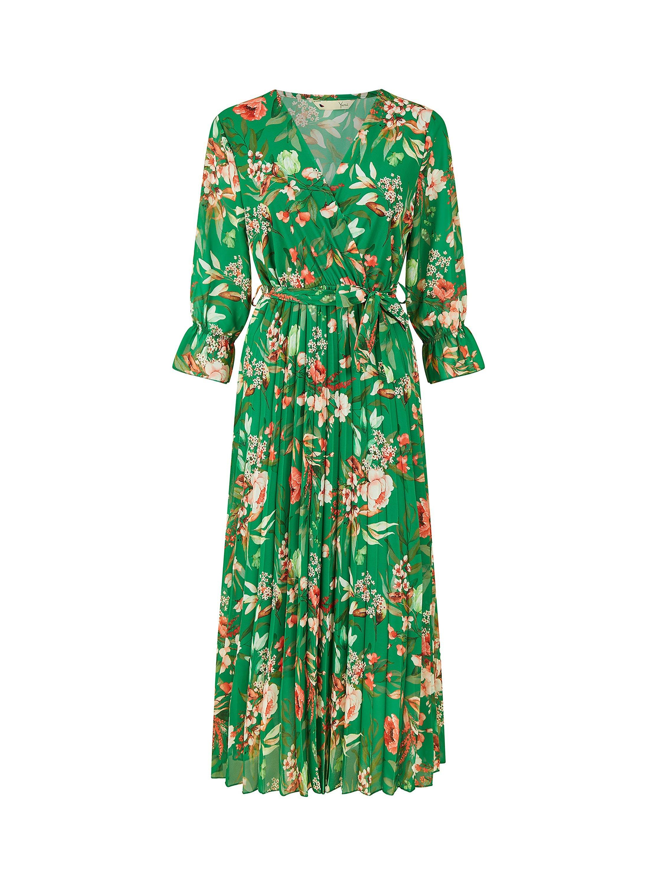 Product image 5 of 5, which shows Yumi Floral Print Midi Dress, Green, 8