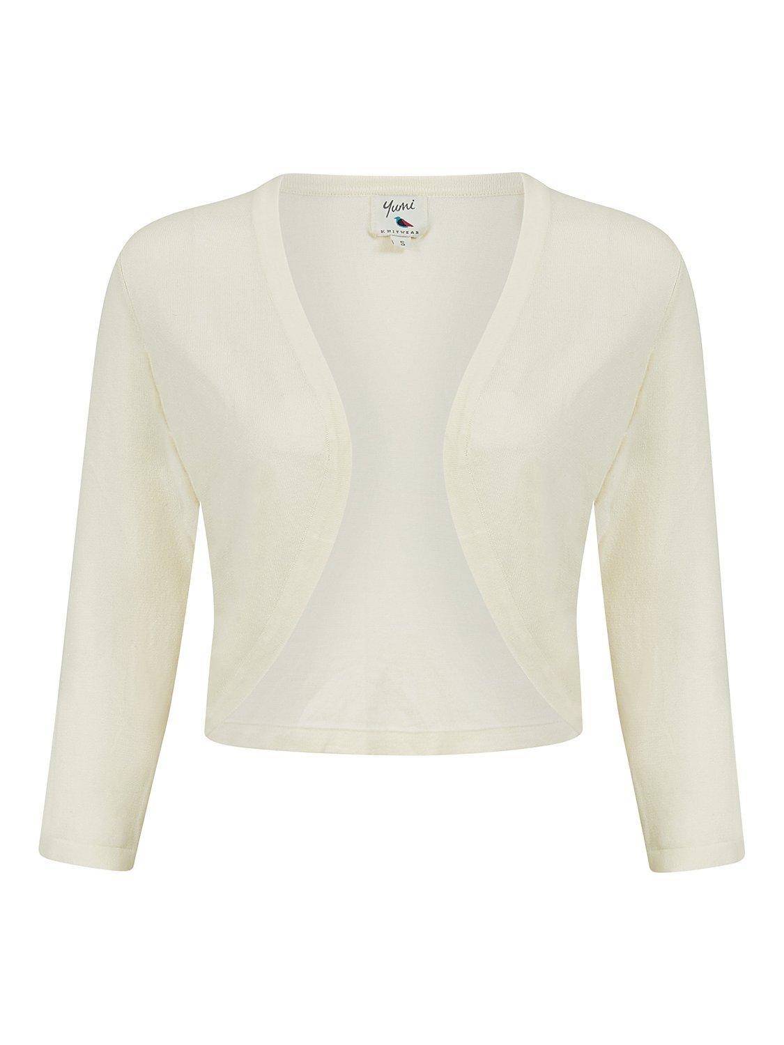 Product image 5 of 5, which shows Yumi Knitted Open Neck Bolero Cardigan, Ivory, S