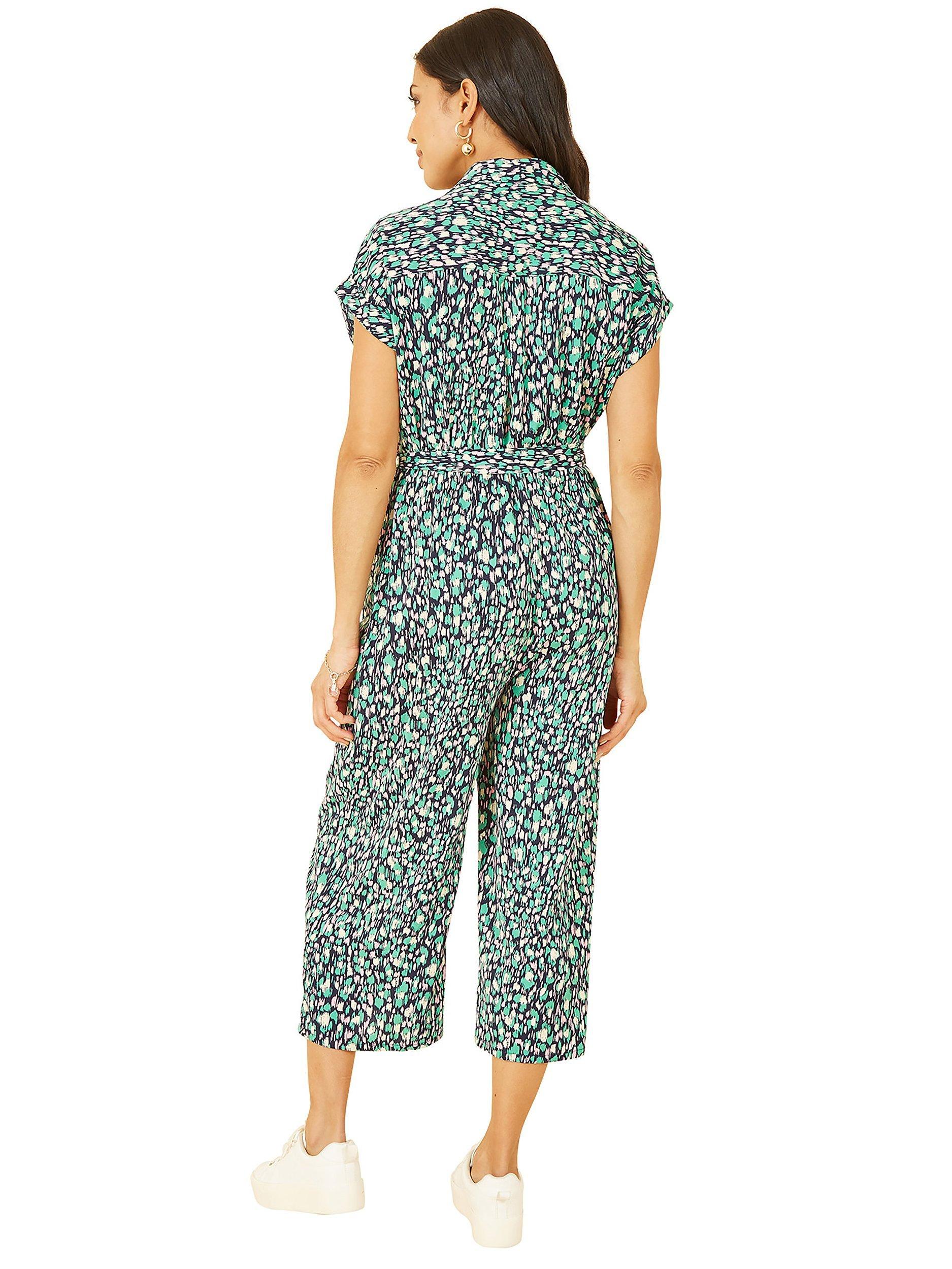 Product image 3 of 5, which shows Yumi Dash Print Button Jumpsuit, Green, 8