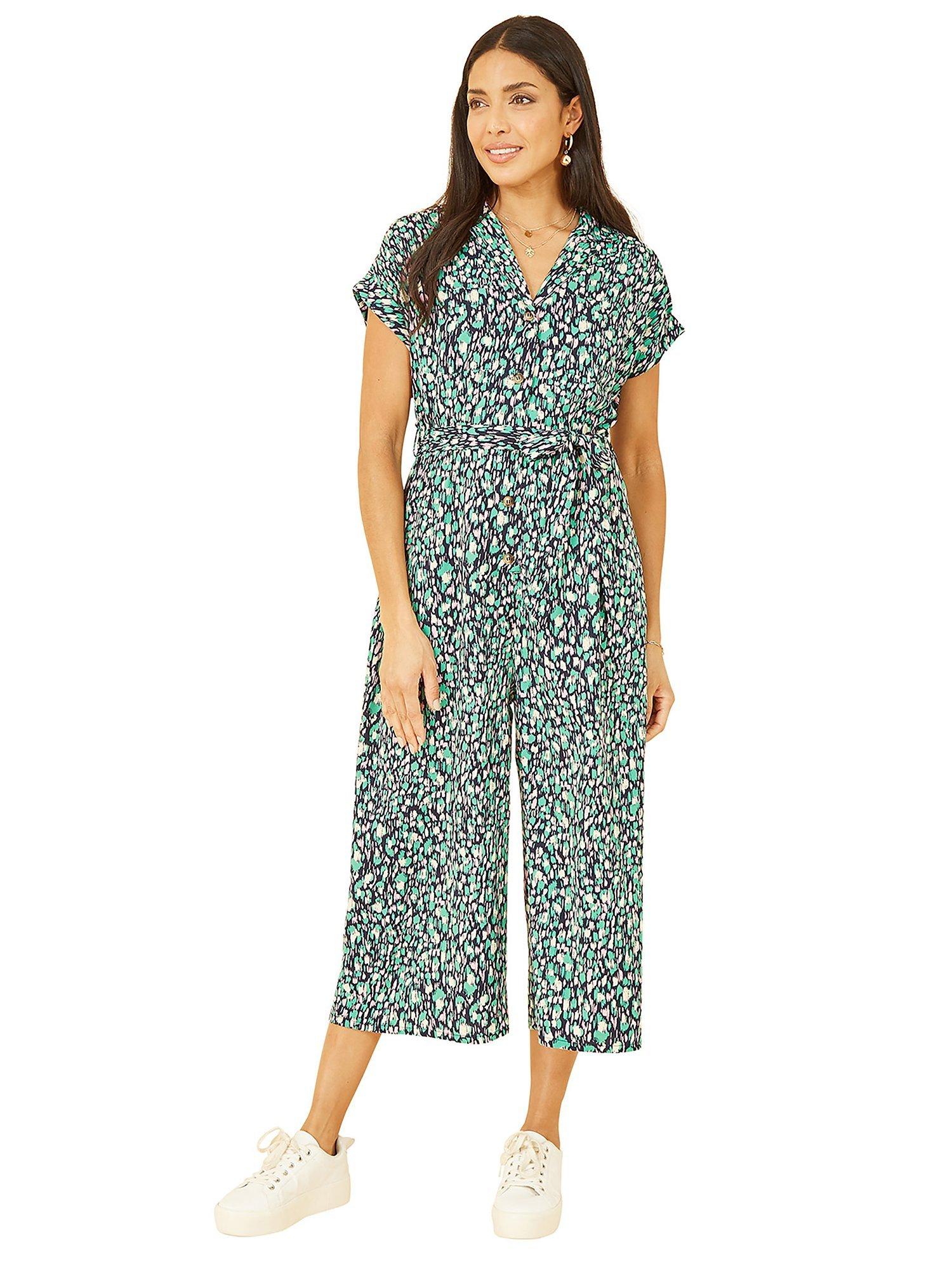 Product image 4 of 5, which shows Yumi Dash Print Button Jumpsuit, Green, 8