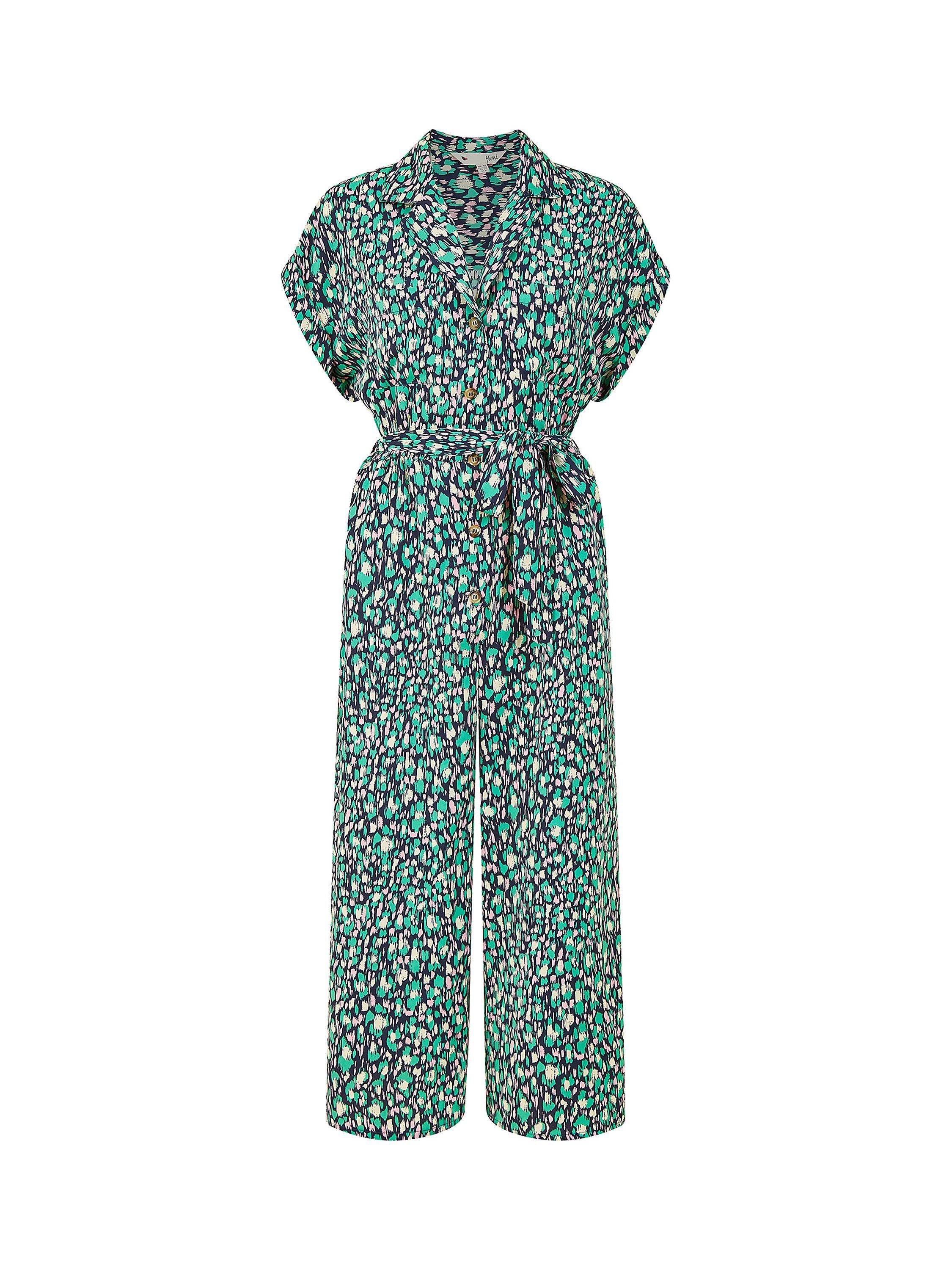 Product image 5 of 5, which shows Yumi Dash Print Button Jumpsuit, Green, 8