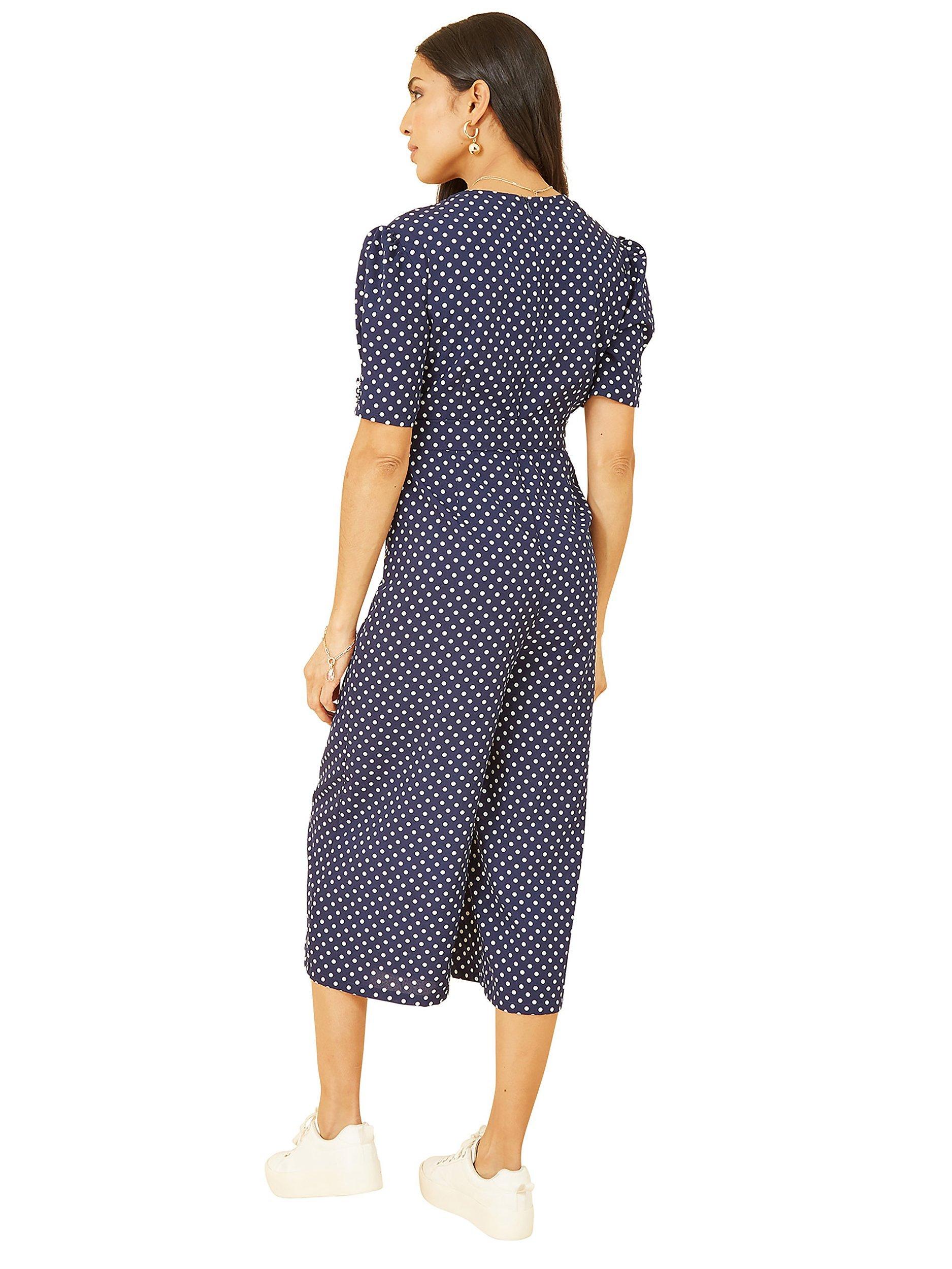 Product image 3 of 5, which shows Yumi Spot Print Retro Jumpsuit, Navy, 8