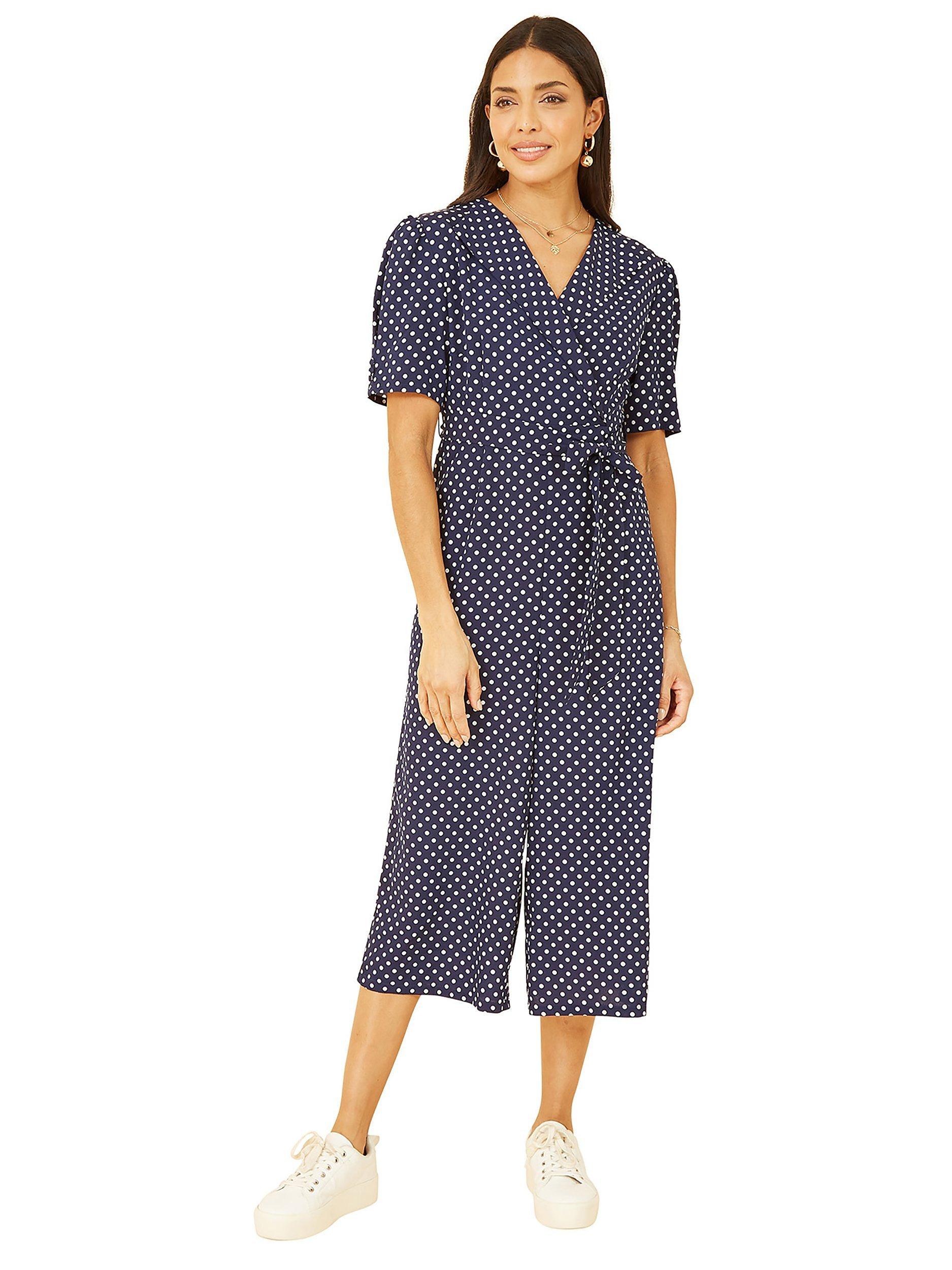 Product image 4 of 5, which shows Yumi Spot Print Retro Jumpsuit, Navy, 8