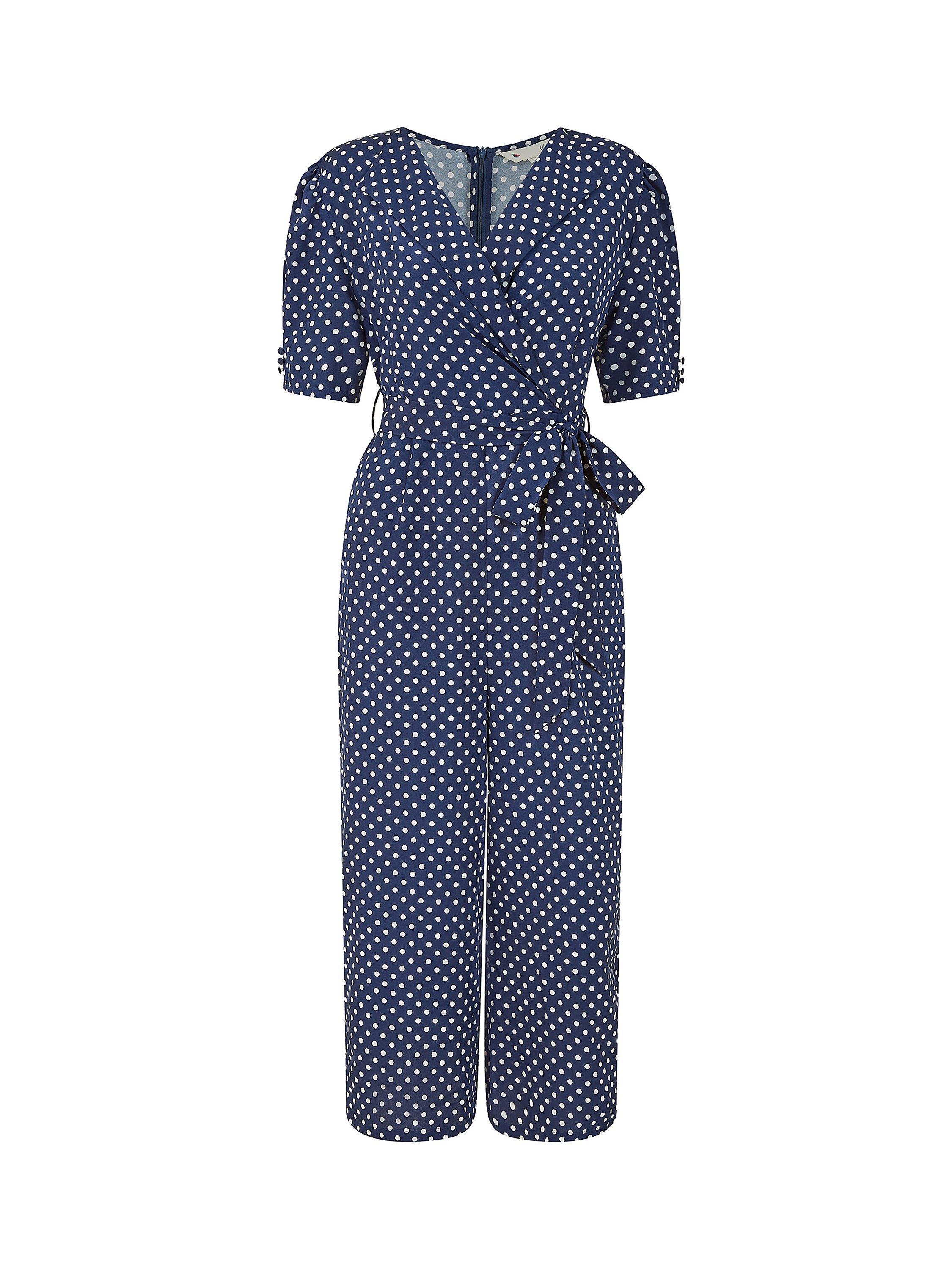 Product image 5 of 5, which shows Yumi Spot Print Retro Jumpsuit, Navy, 8