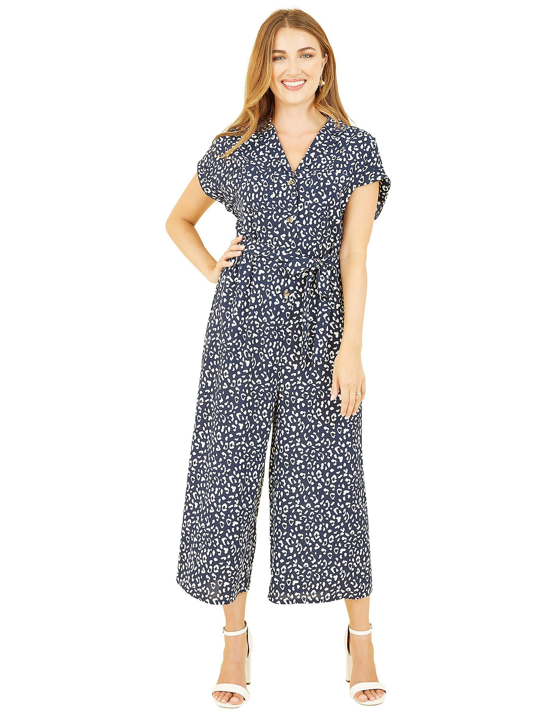 Product image 1 of 1, which shows Yumi Leopard Print Jumpsuit, Navy, 8