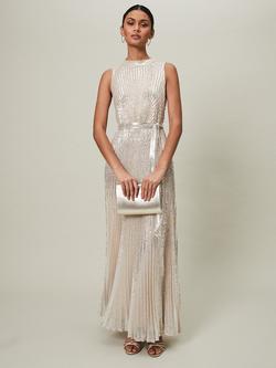 Phase Eight Simara Sequin Pleat Midi Dress, Soft Gold