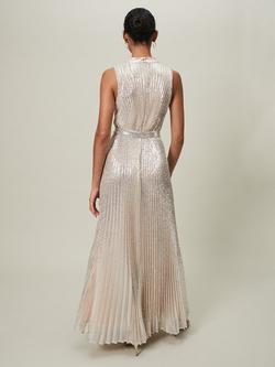 Phase Eight Simara Sequin Pleat Midi Dress - view 2, Soft Gold