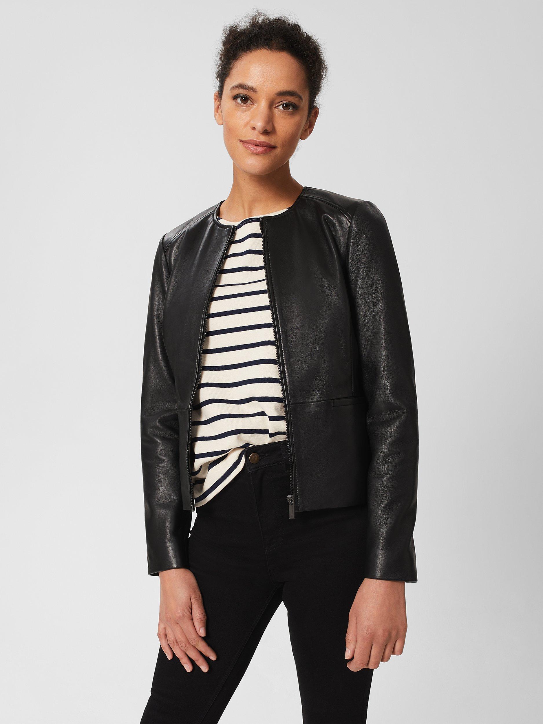 Hobbs Petite Eden Leather Biker Jacket, Black