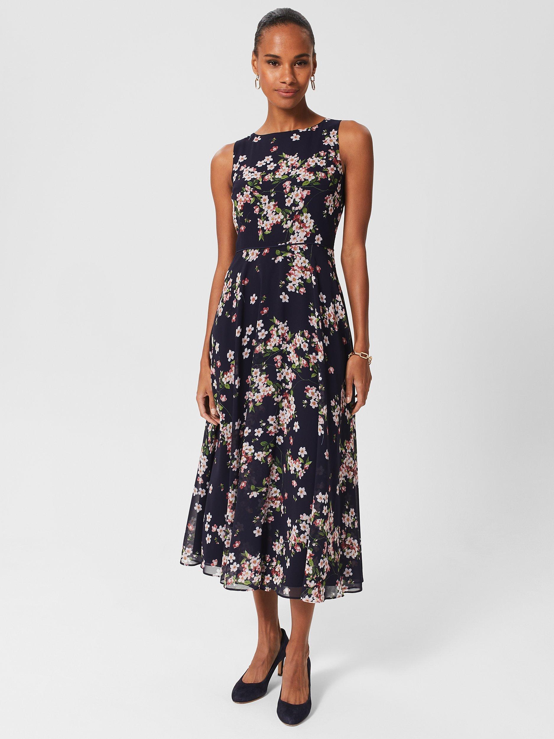 Hobbs Carly Floral Midi Dress, Navy/Multi