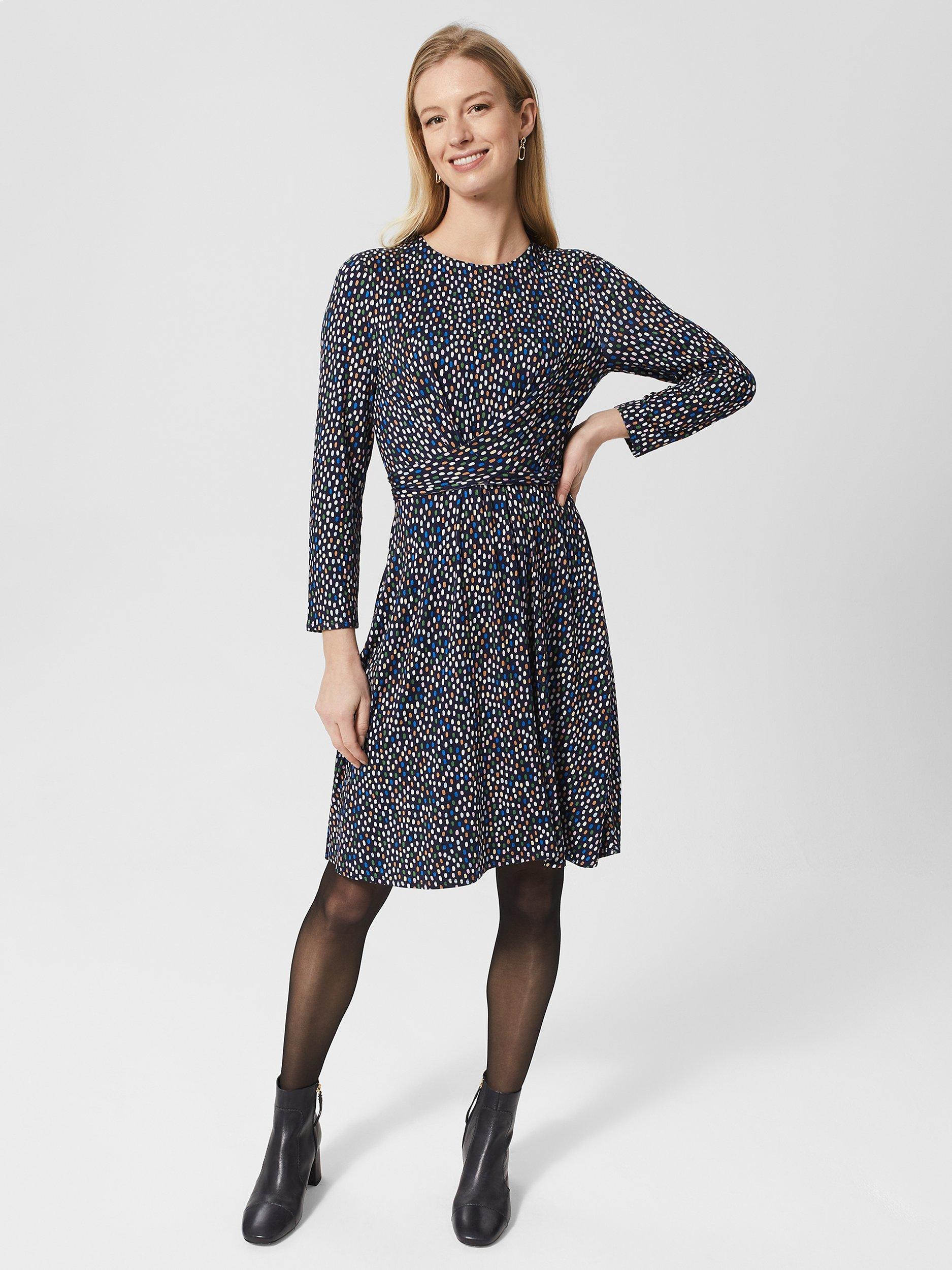 Hobbs Mary Spot Print Jersey Dress, Navy/Multi