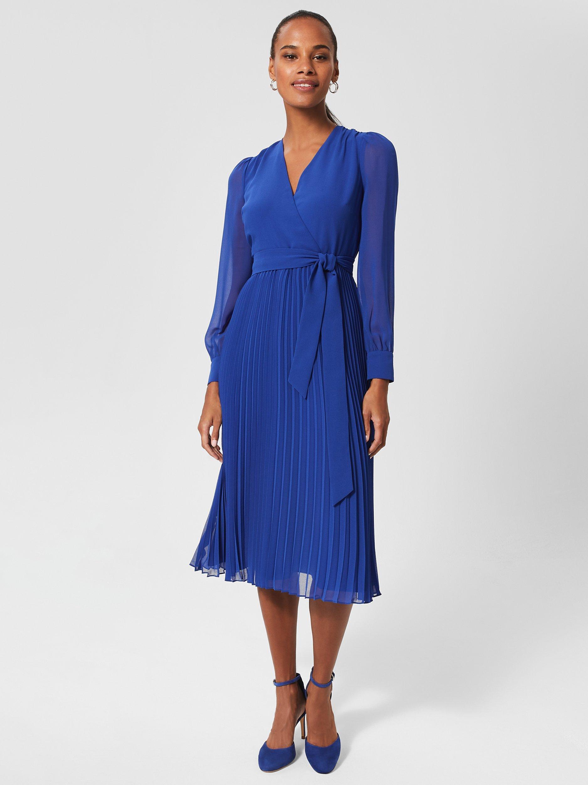 Hobbs Evelyn Pleated Dress Cobalt Blue