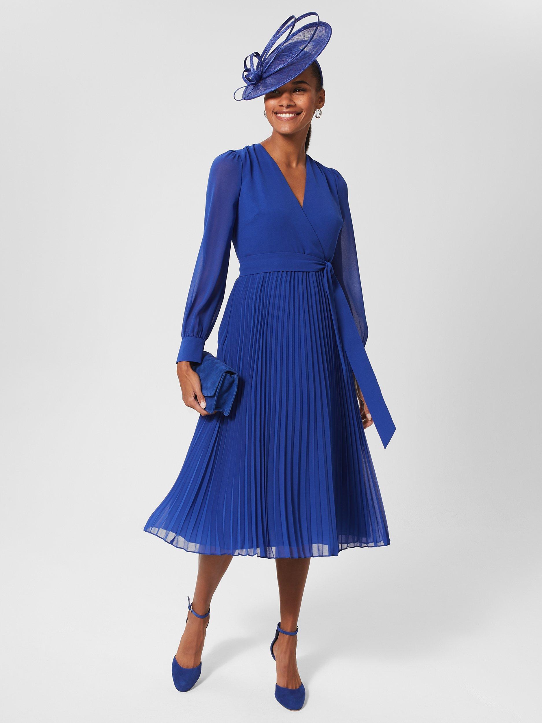 Hobbs Evelyn Pleated Dress Cobalt Blue