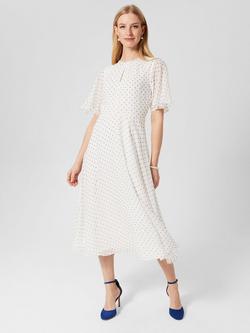 Hobbs Priya Polka Dot Midi Silk Dress, Ivory/Blue, Ivory/Blue