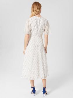 Hobbs Priya Polka Dot Midi Silk Dress, Ivory/Blue - view 2, Ivory/Blue