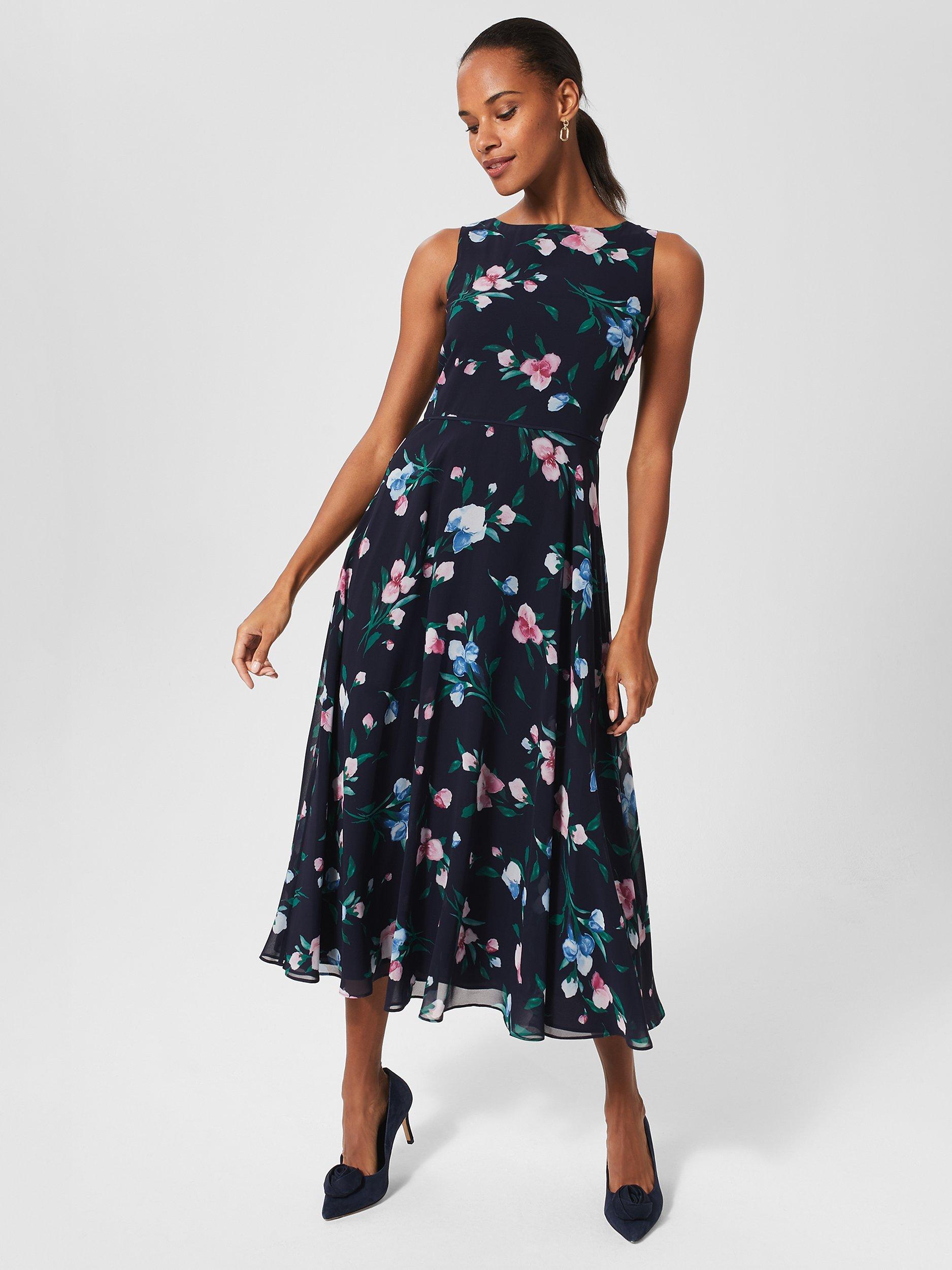 Hobbs Petite Carly Floral Midi Dress Navy Multi