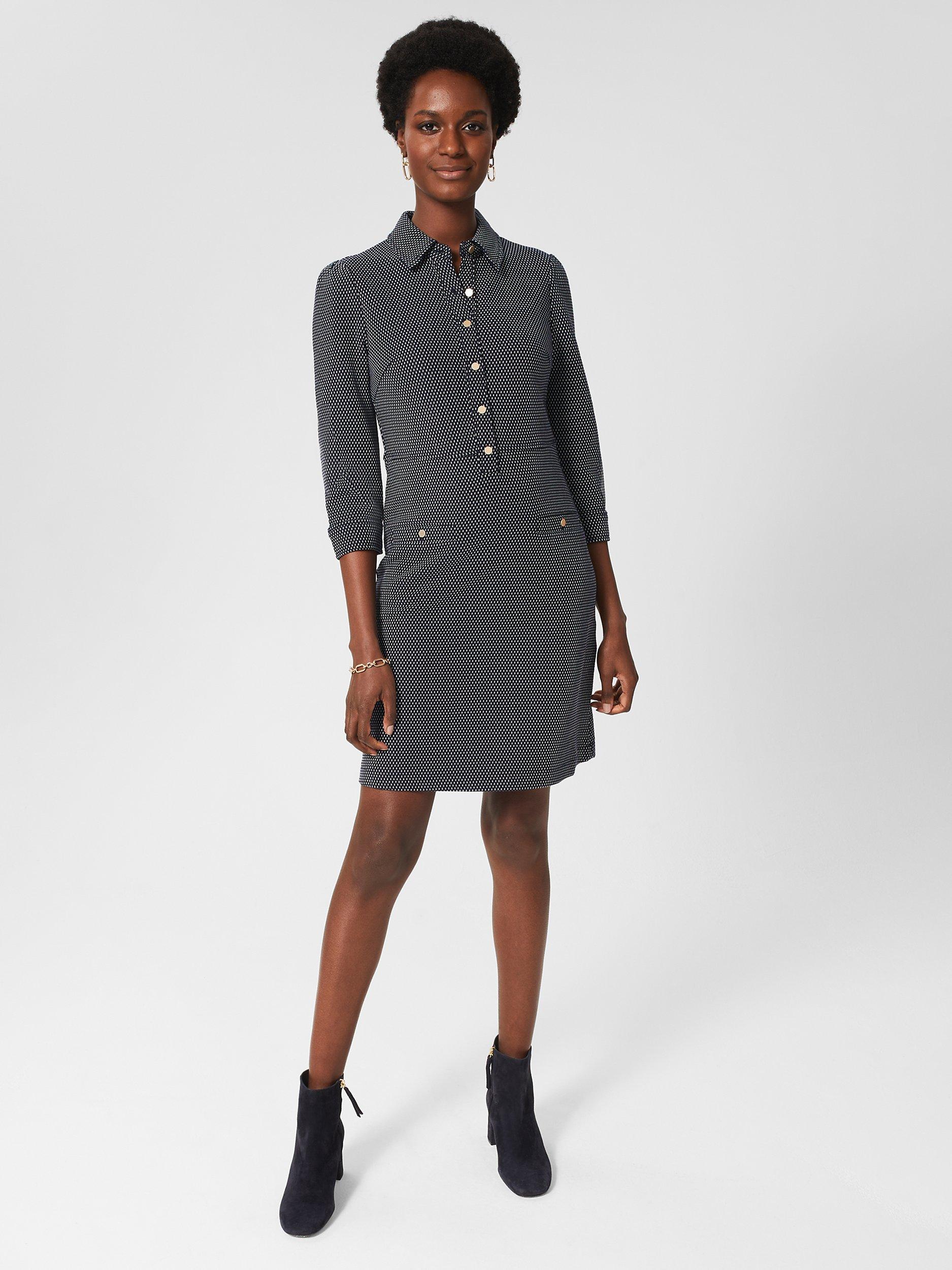 Hobbs Flavia Ponte Dress, Navy/Ivory
