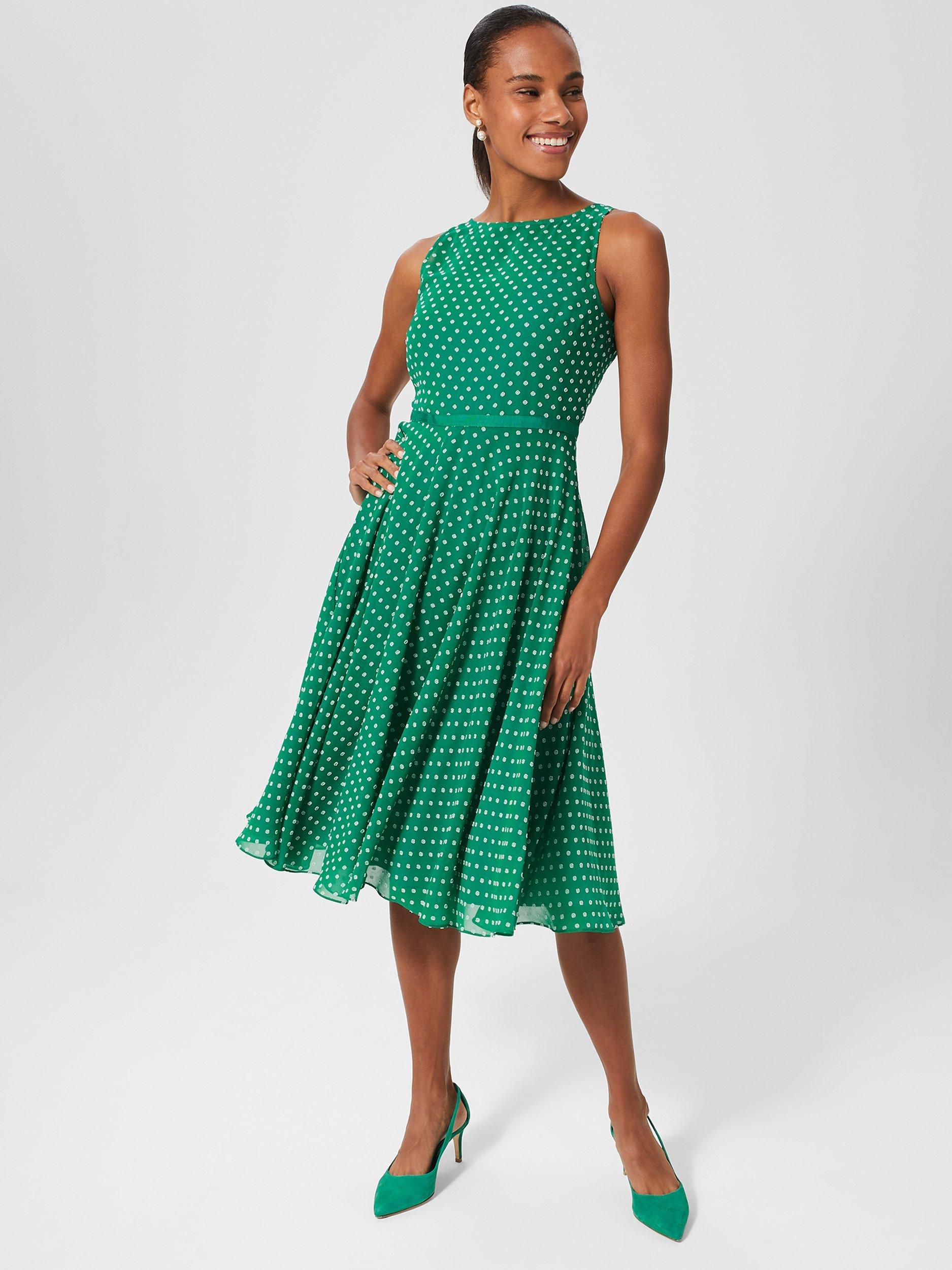 Hobbs Della Polka Dot Dress Green Ivory