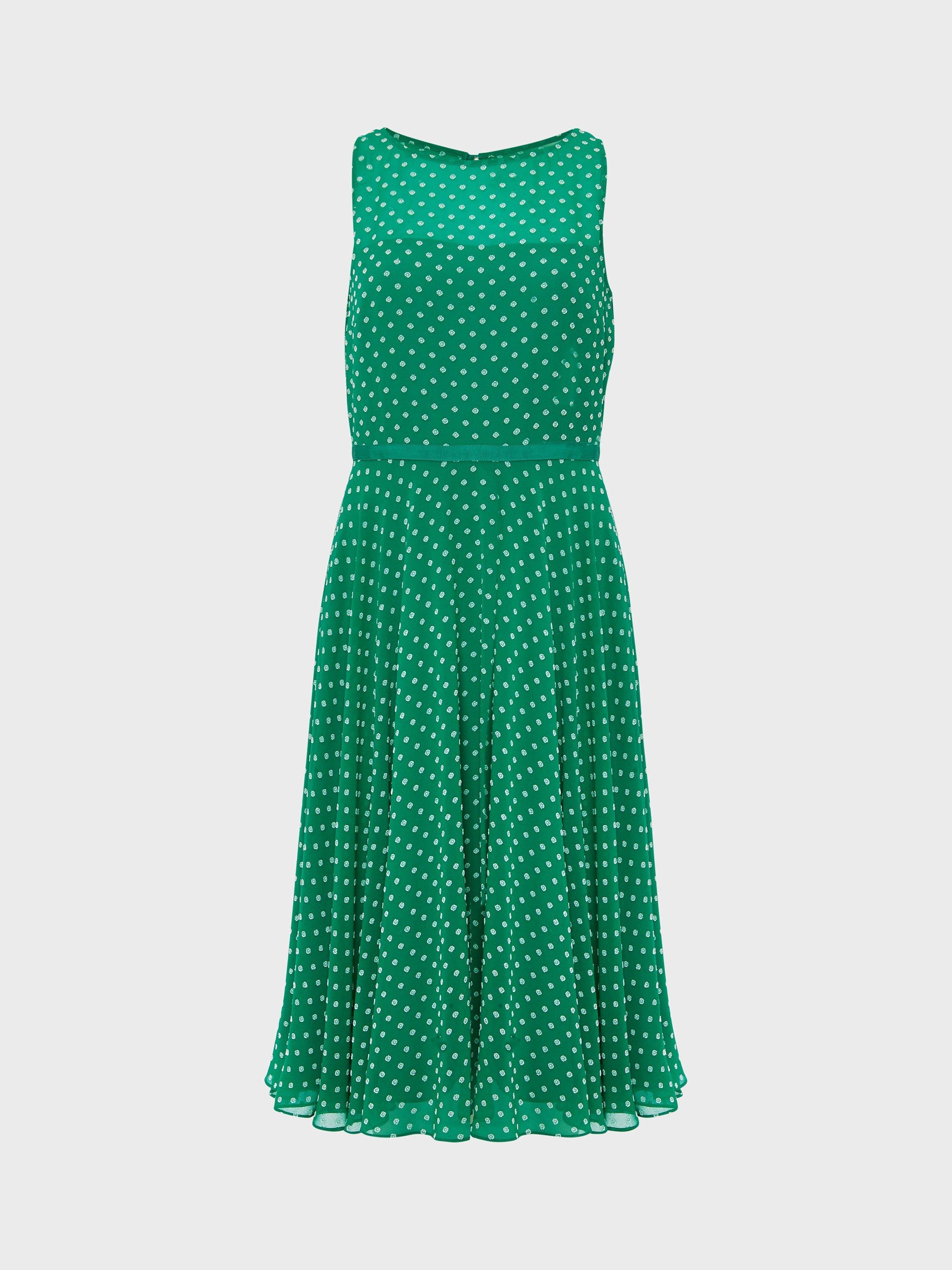 Hobbs Della Polka Dot Dress Green Ivory