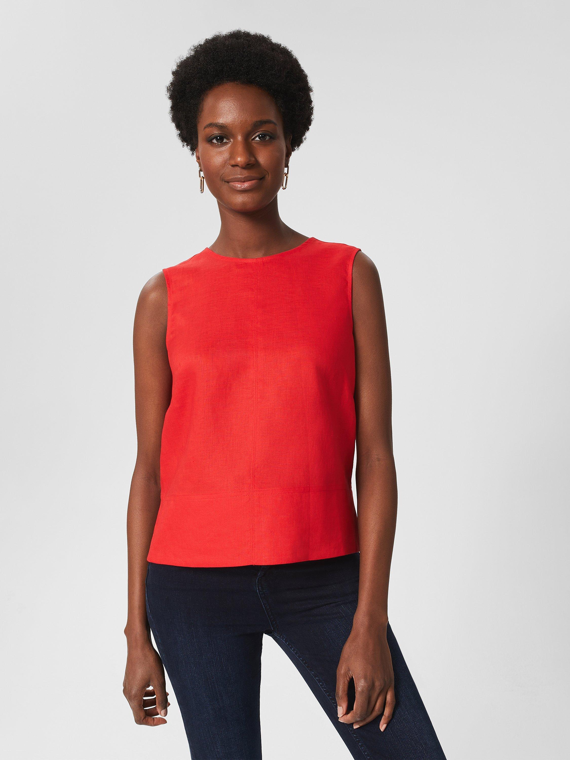 Hobbs Halle Sleeveless Linen Top, Red