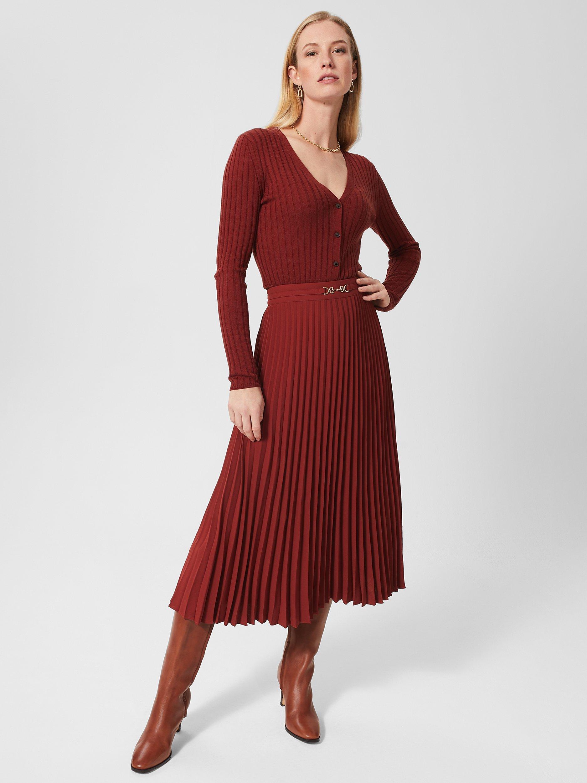 Hobbs Sienna Pleated Skirt, Dark Pecan