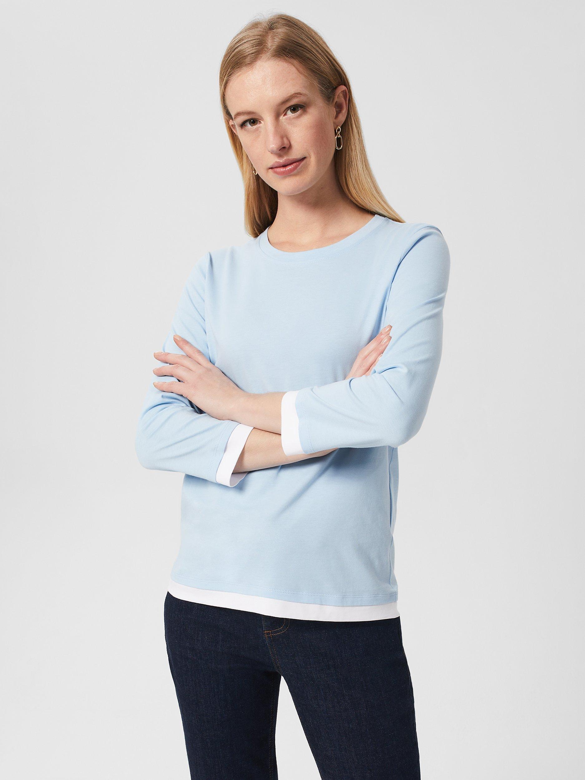 Hobbs Amelie Contrast Cuff Top, Dusky Blue