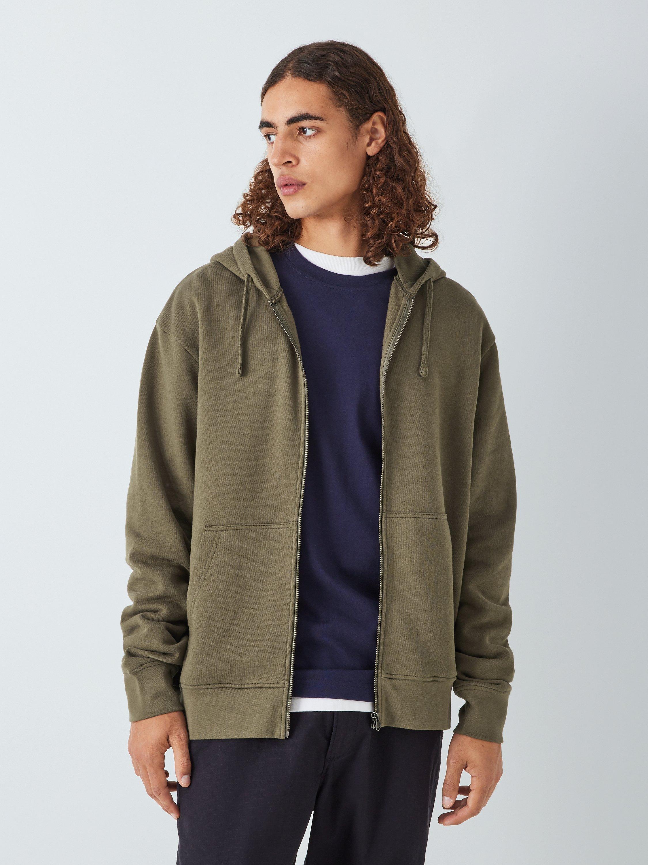 John Lewis ANYDAY Cotton Zip Through Hoodie Khaki