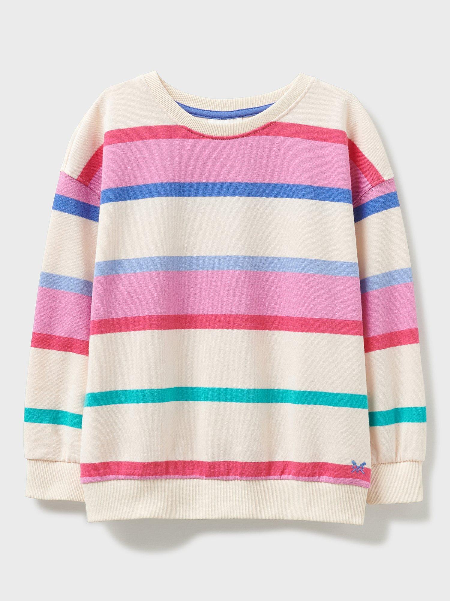 Crew Clothing Kids' Striped Crew Neck Dropped Sleeve Sweatshirt, Oatmeal/Multi