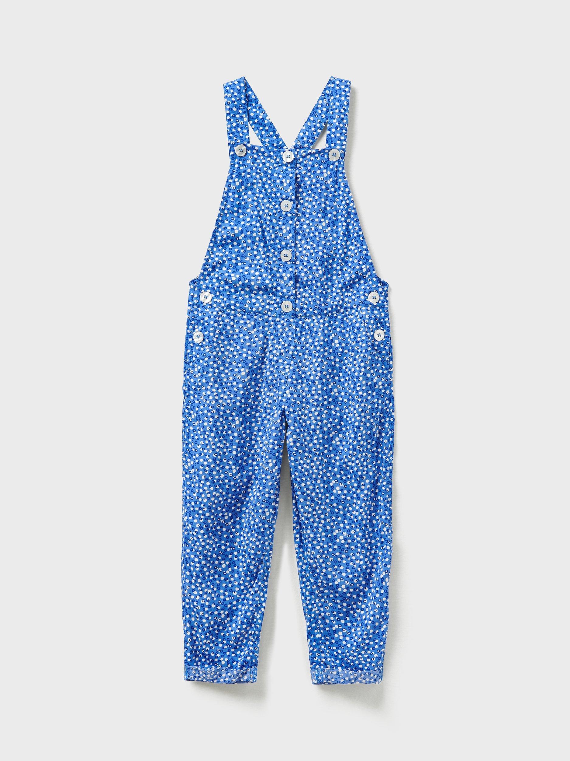 Crew Clothing Kids' Ditsy Spot Print Dungarees, Blue