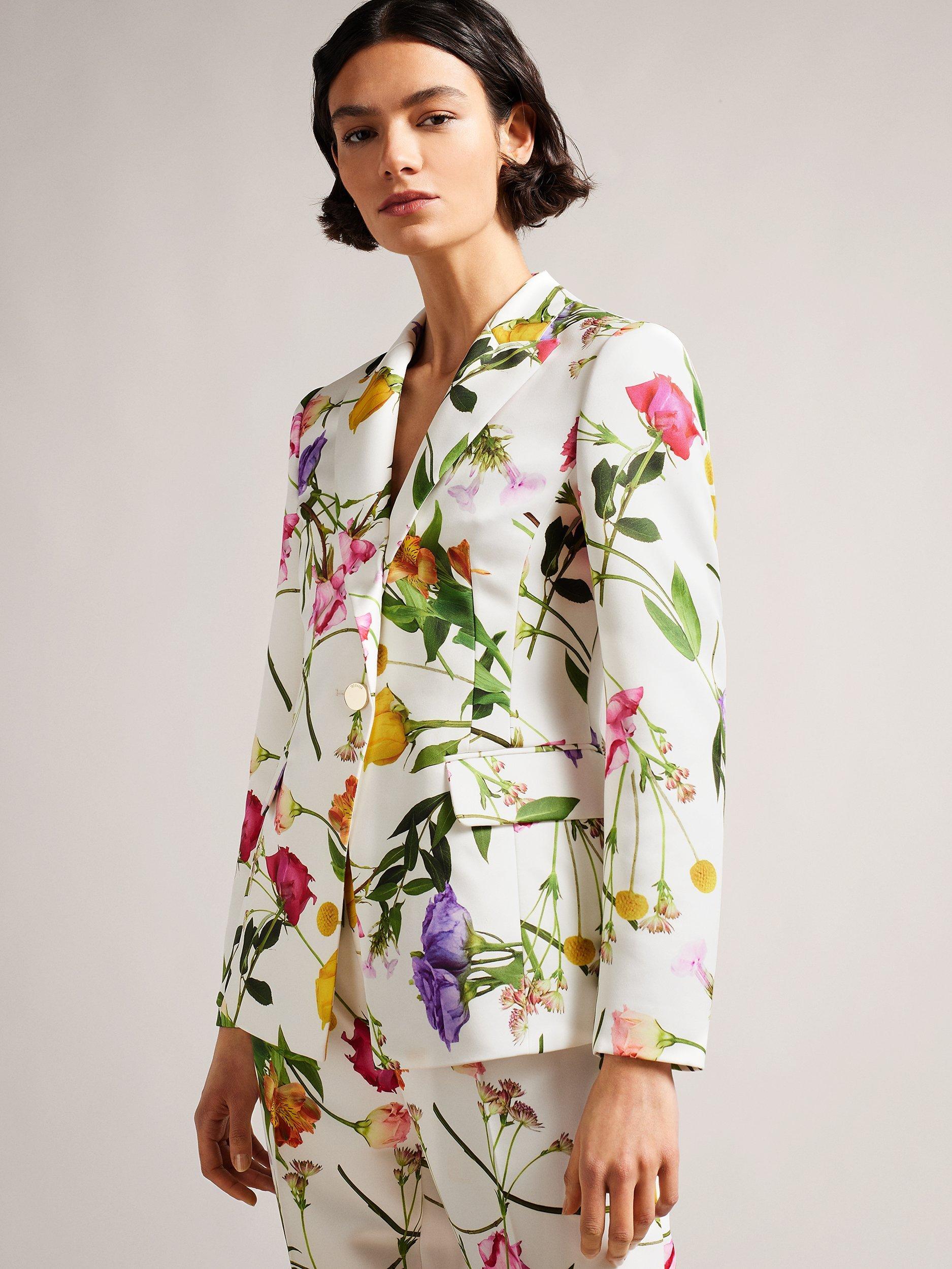 Ted Baker Ziaah Single Breasted Slim Fit Blazer, White/Multi
