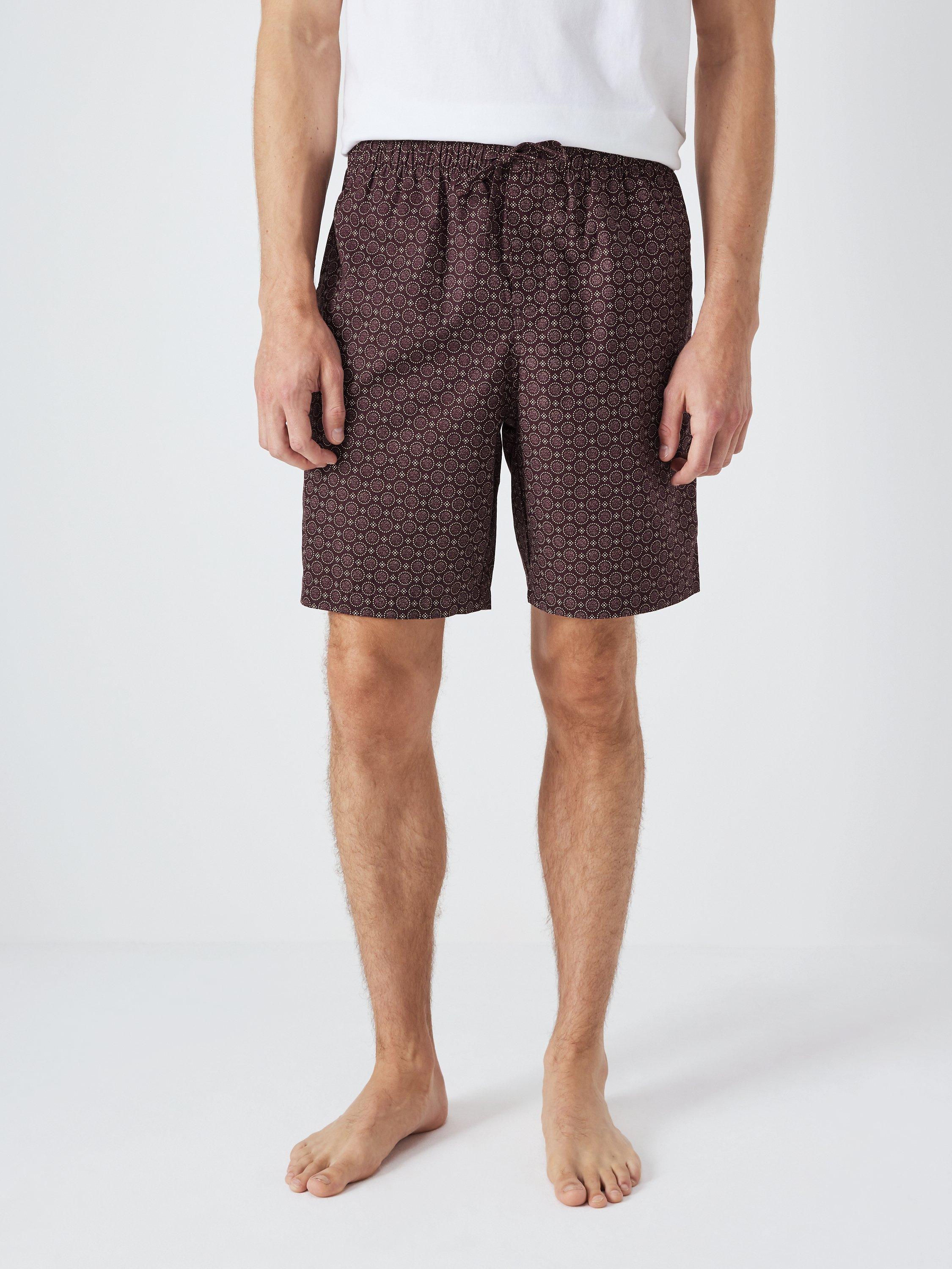 John Lewis Organic Cotton Geo Print Pyjama Shorts, Burgundy Geo