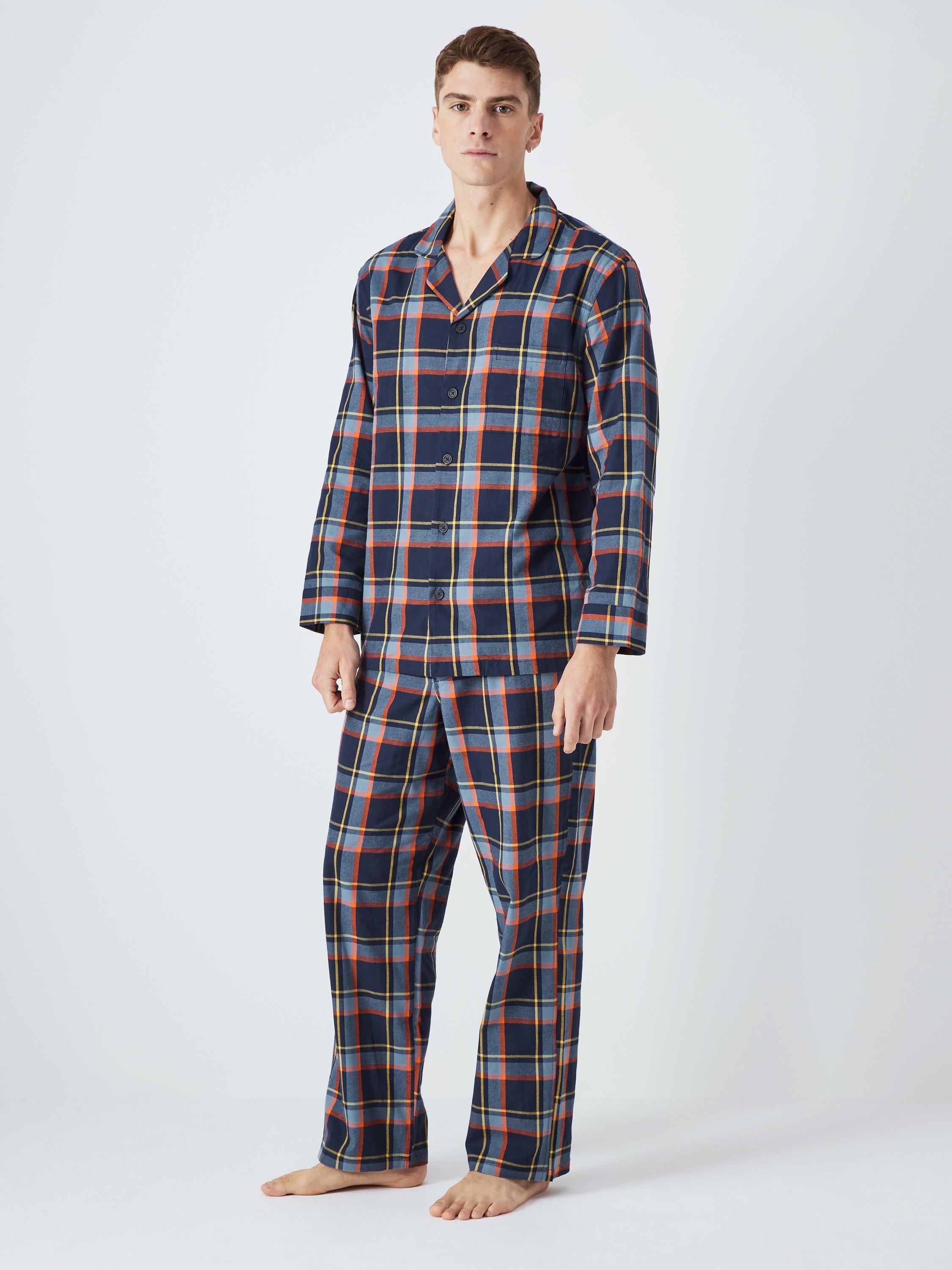 John Lewis Organic Cotton Check Print Long Sleeve Pyjama Set, Blu Teal Check