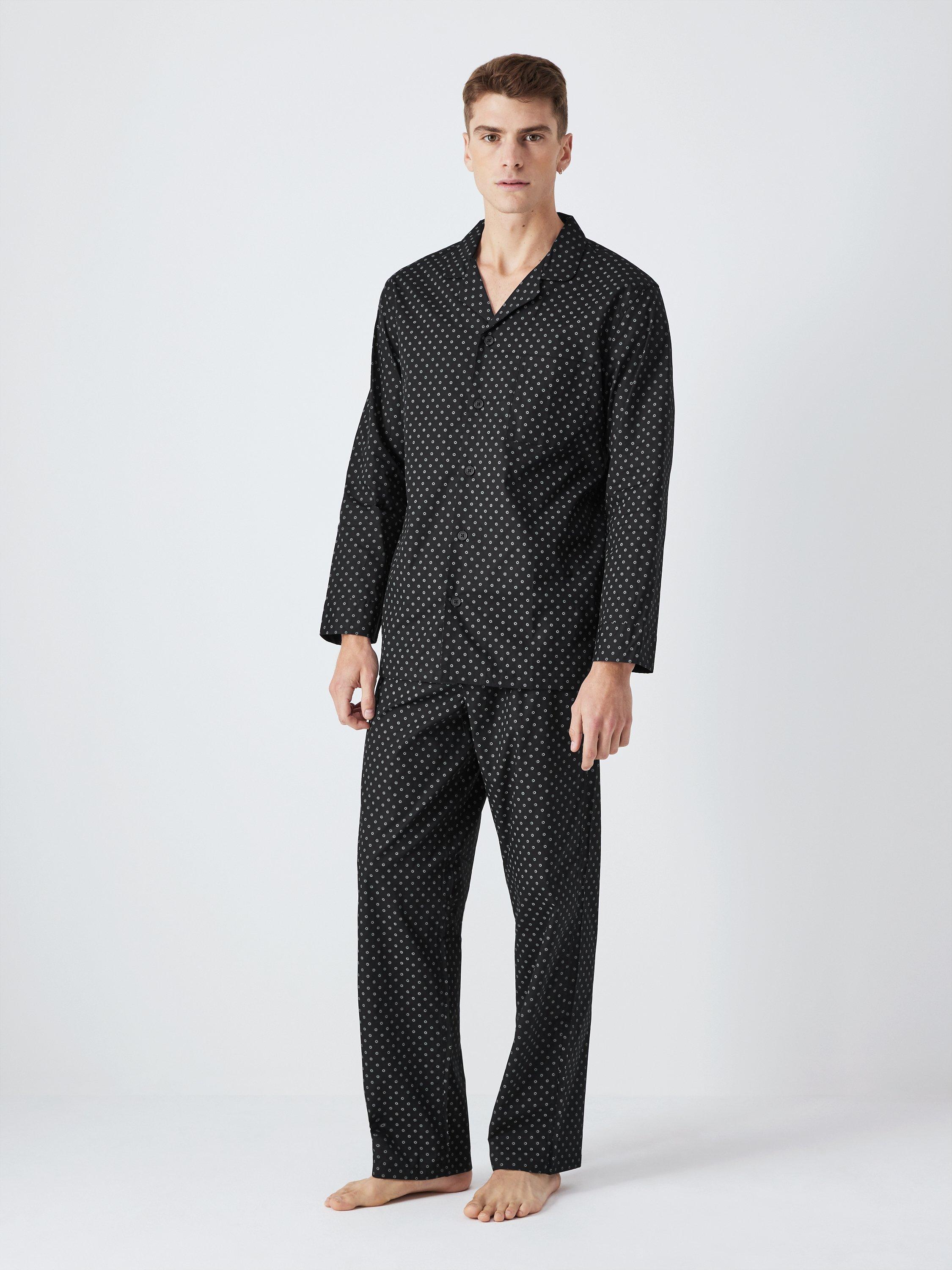 John Lewis Organic Cotton Geo Print Long Sleeve Pyjama Set, Black Geo
