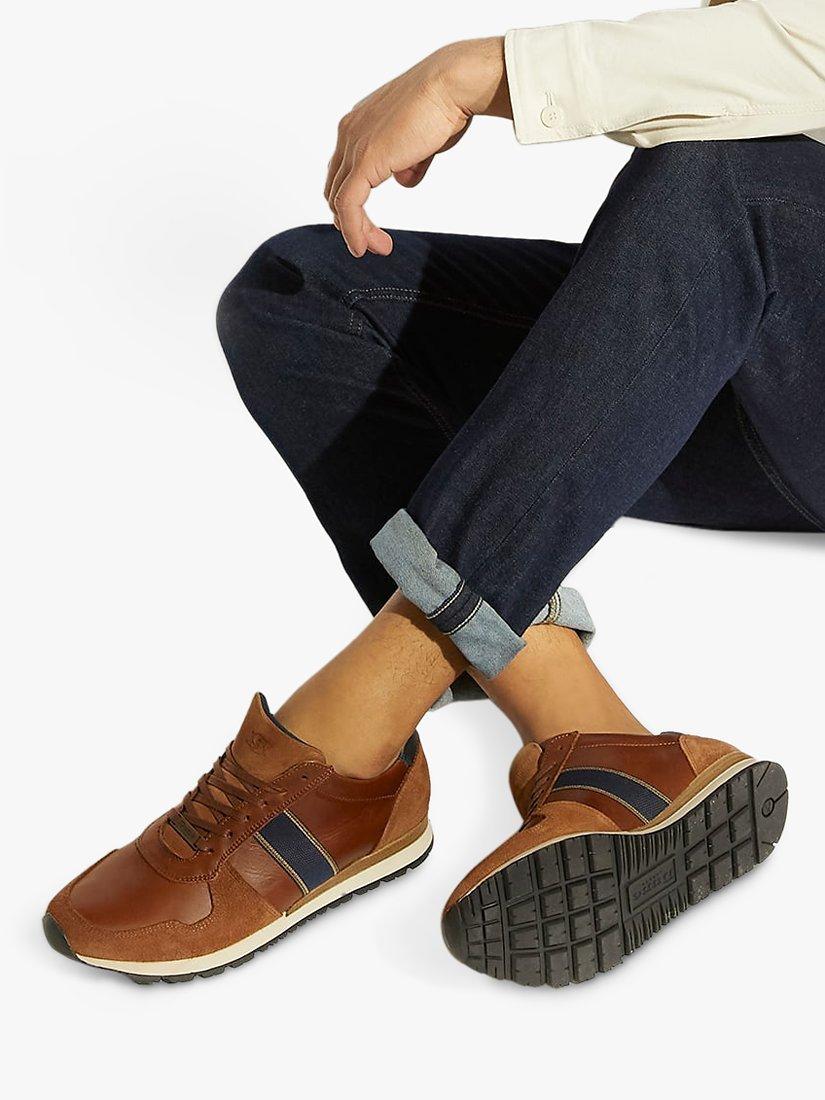 Product image 4 of 4, which shows Dune London Treck Leather Stripe Webbing Lace Up Trainers, Dark Tan-leather, 6