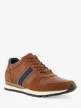 Dune London Treck Leather Stripe Webbing Lace Up Trainers, Dark Tan-leather