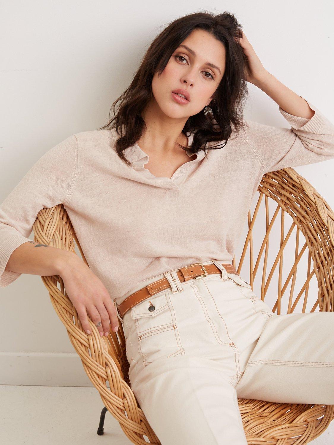 Gerard Darel Lealine Linen Collared Jumper, Beige