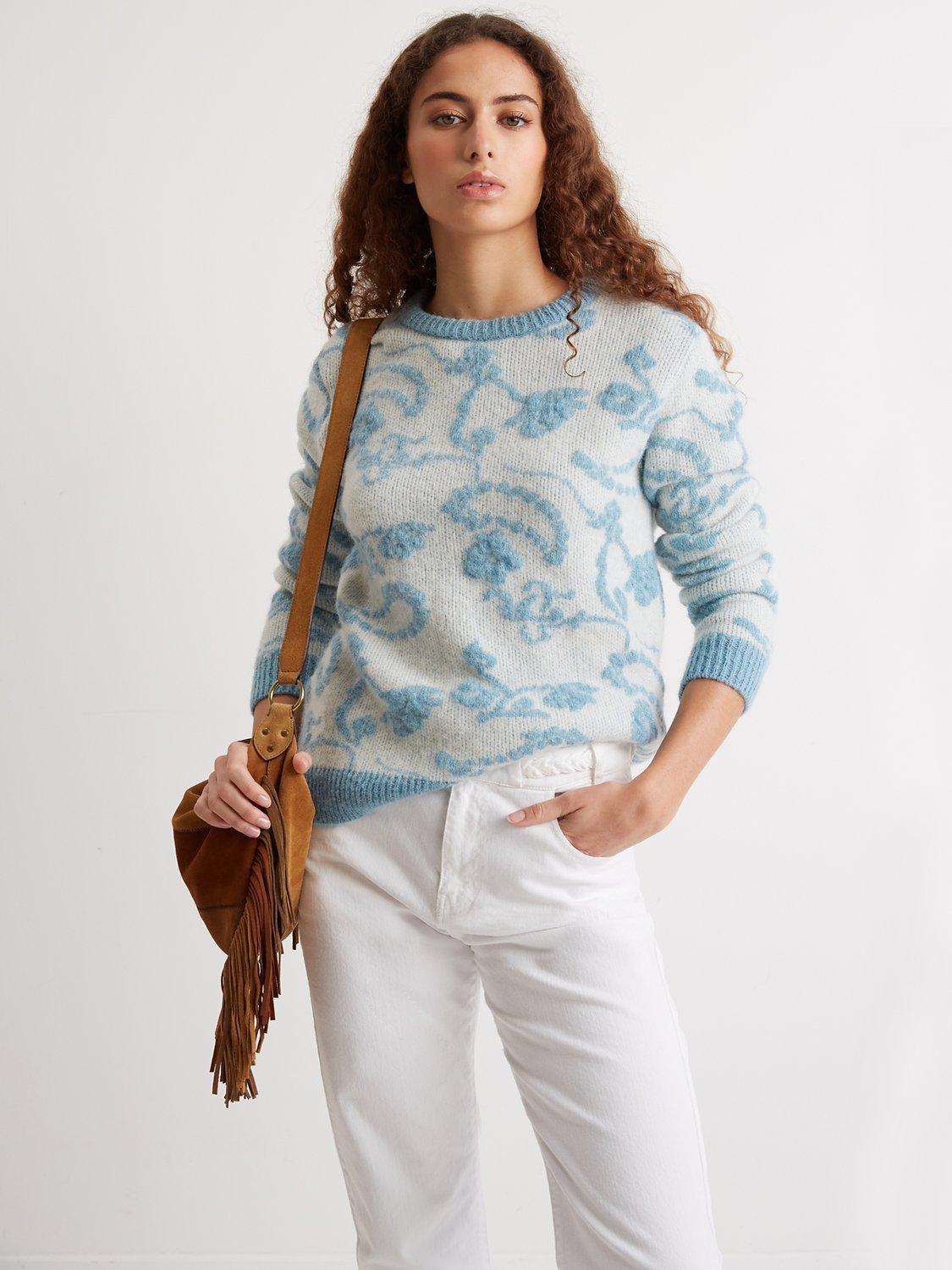 Gerard Darel Bowi Pullover Abstract Print Jumper, Blue/White, 8