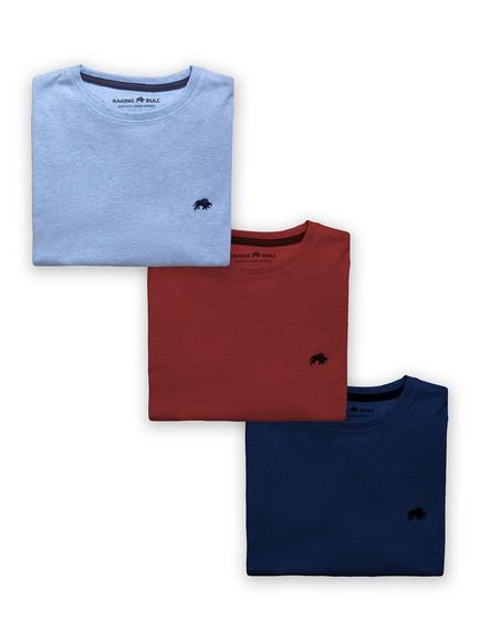 Raging Bull Organic Cotton Classic T-Shirt, Pack of 3, Navy/Blue/Red