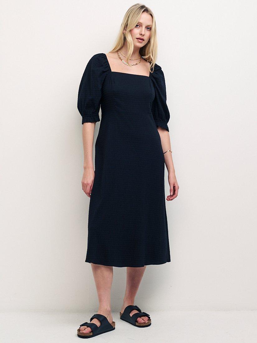 Nobody's Child Dawn Plain Seersuck Midi Dress, Black